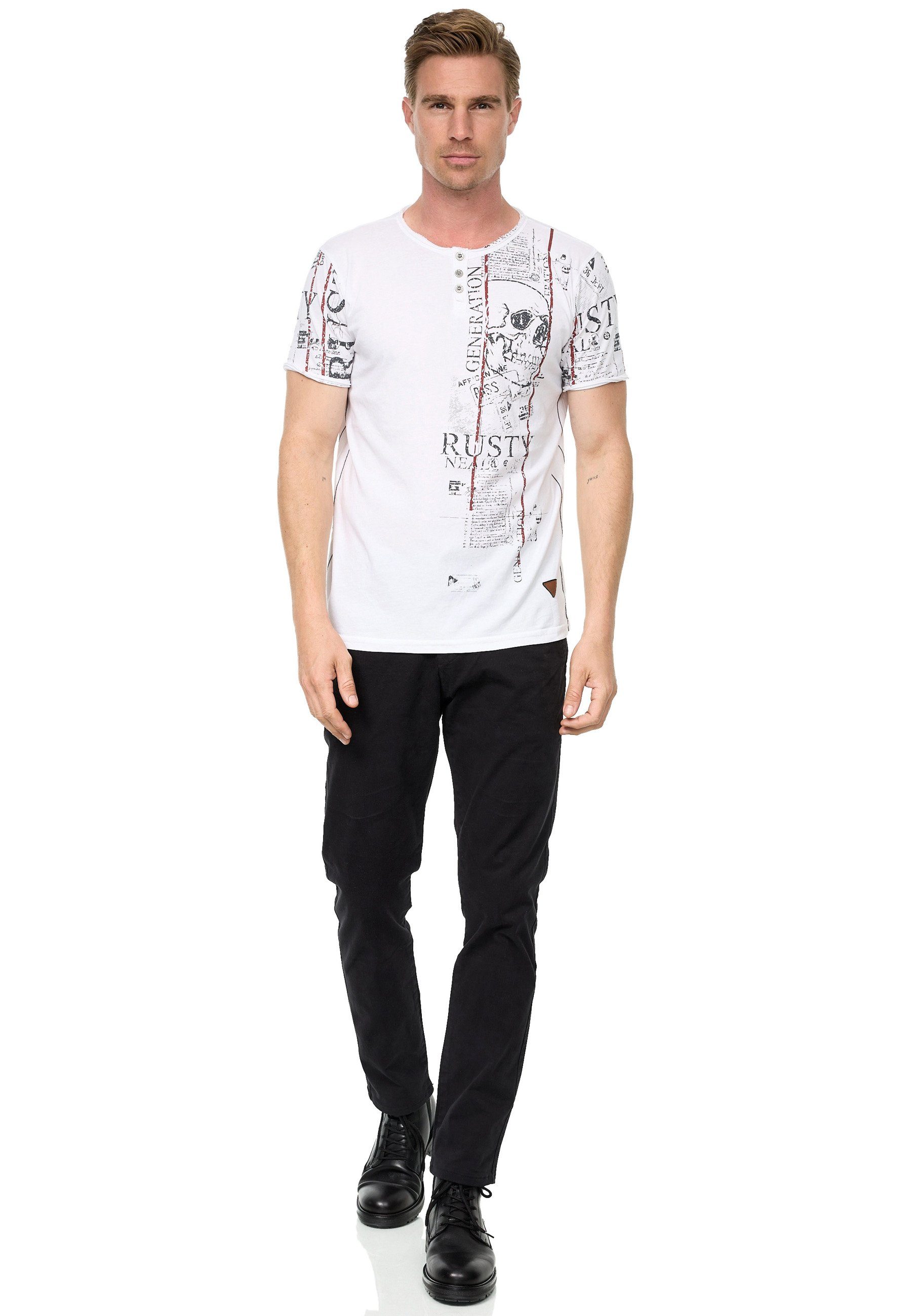 Allover-Print im Rusty mit T-Shirt Neal weiß Used-Look