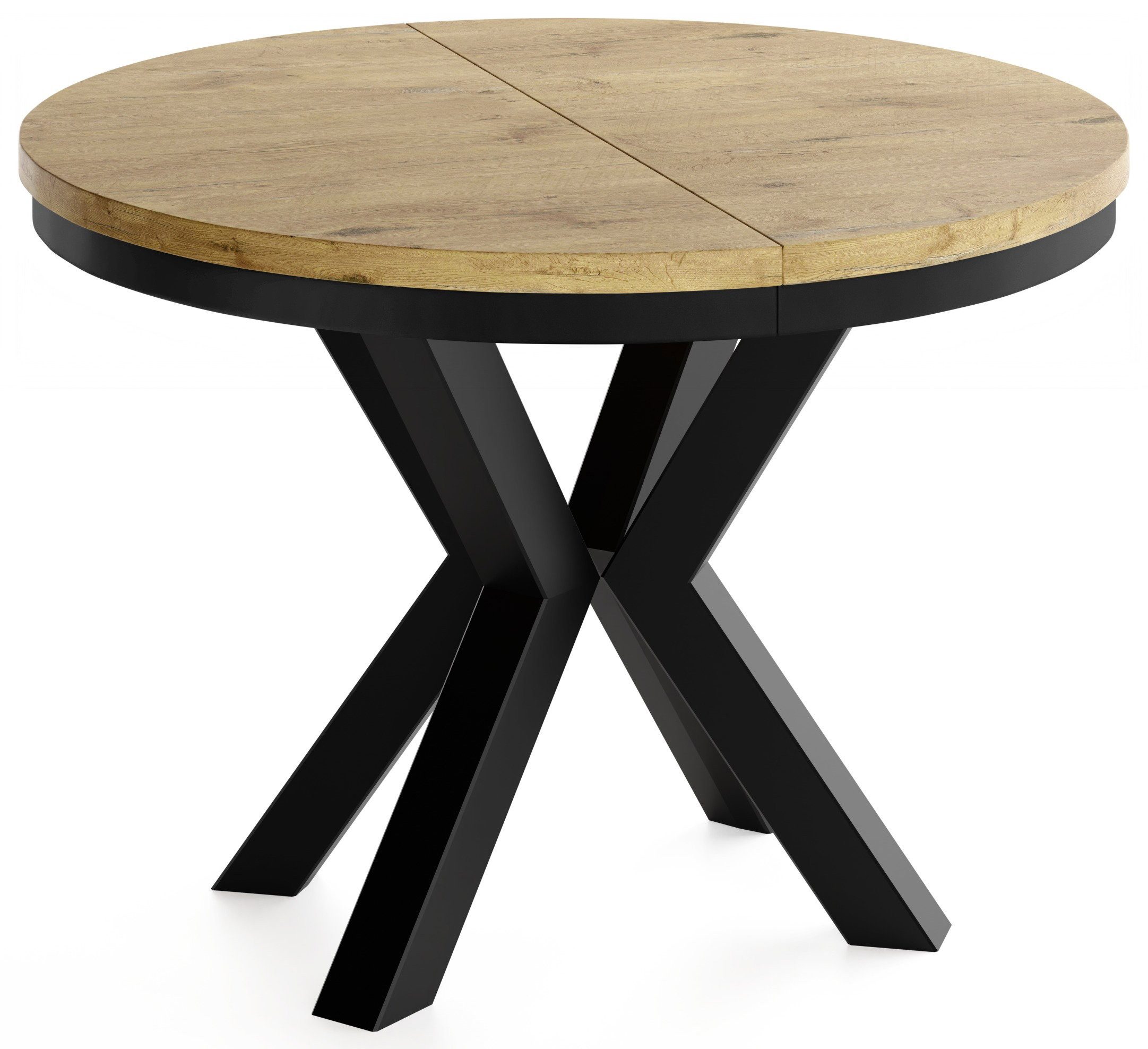 WFL GROUP Esstisch Clara im Loft-Stil rund ausziehbar mit schwarzen Metallbeinen (MADE IN EU, erhältlich in zwei Größen – 100/120 cm, ausziehbar auf 180/200 cm) – Bild 2 von 5