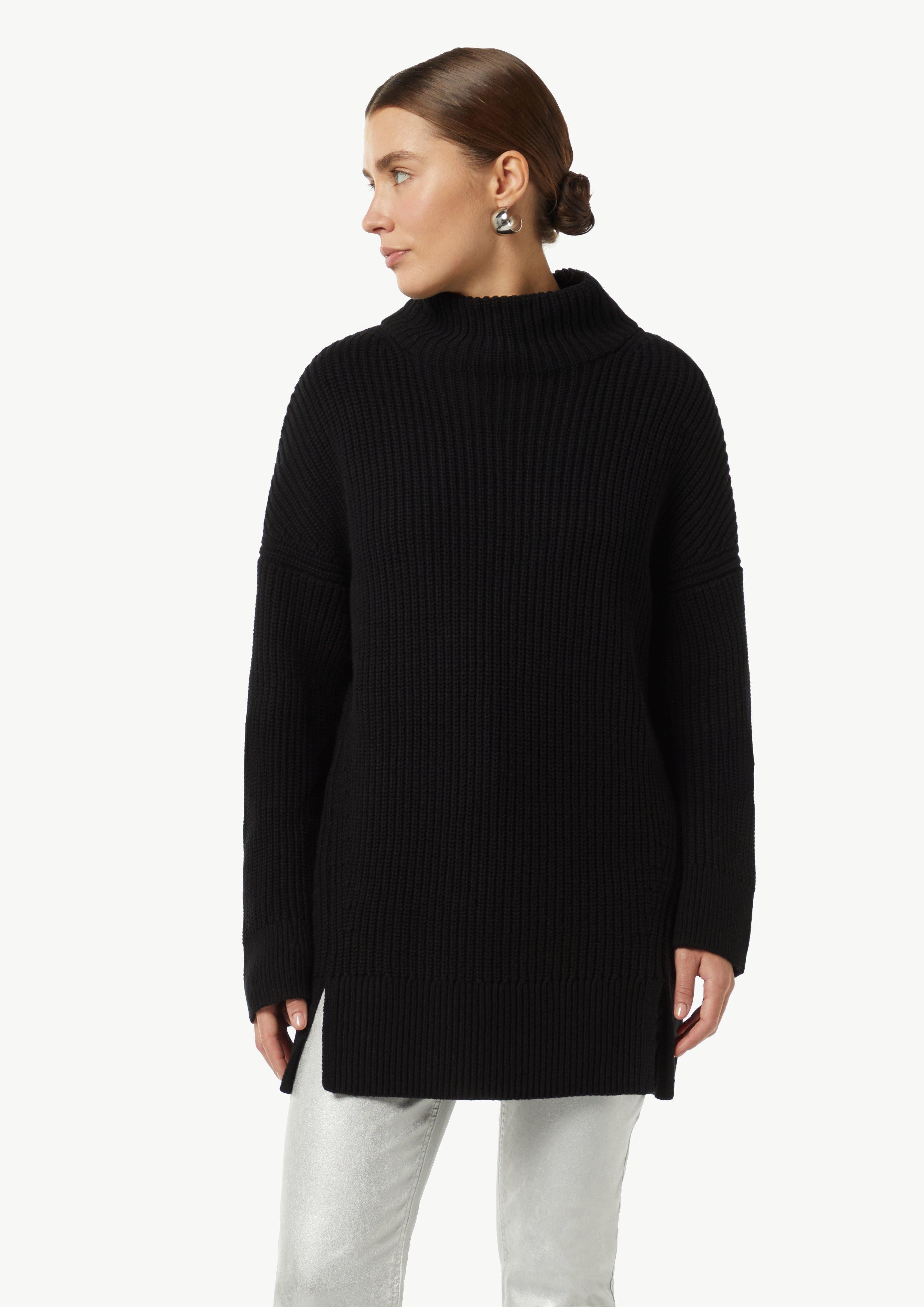 Langarmshirt Langer Strickpullover mit Stehkragen