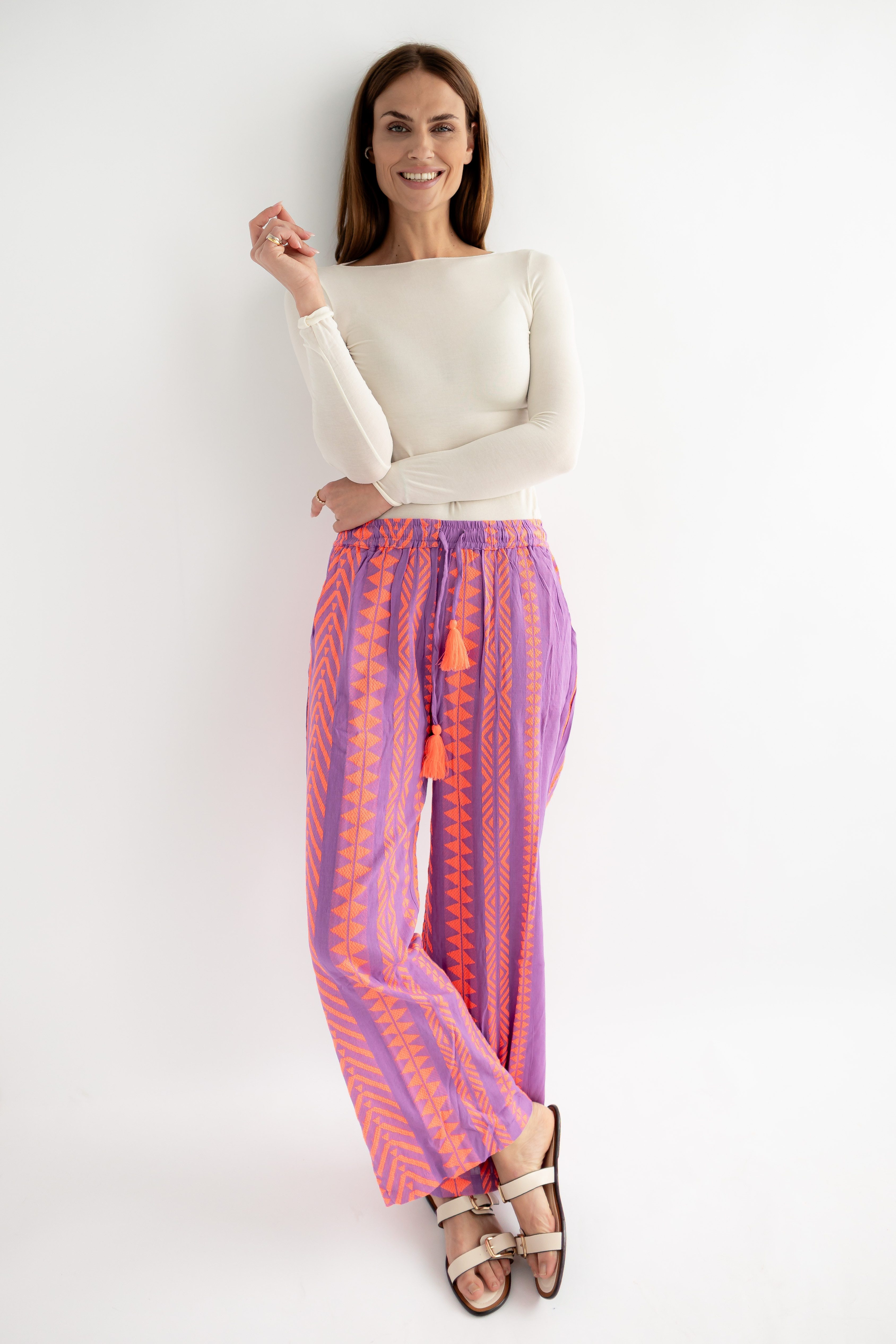 von Herzen Palazzohose Lilac Bohohose – lässige Hose mit Muster – 100% Viskose