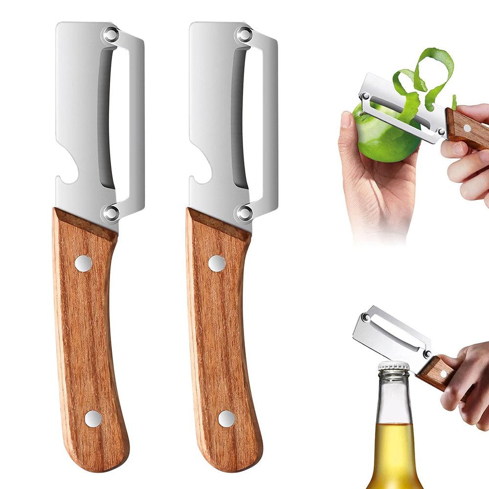 AFKSMILE Sparschäler 2 Stück Multifunktions-Gemüseschäle, holzschäler aus Edelstahl, (2-tlg), Gemüseschäler und Flaschenöffner für Obst, Gemüse & Fleischscheiben