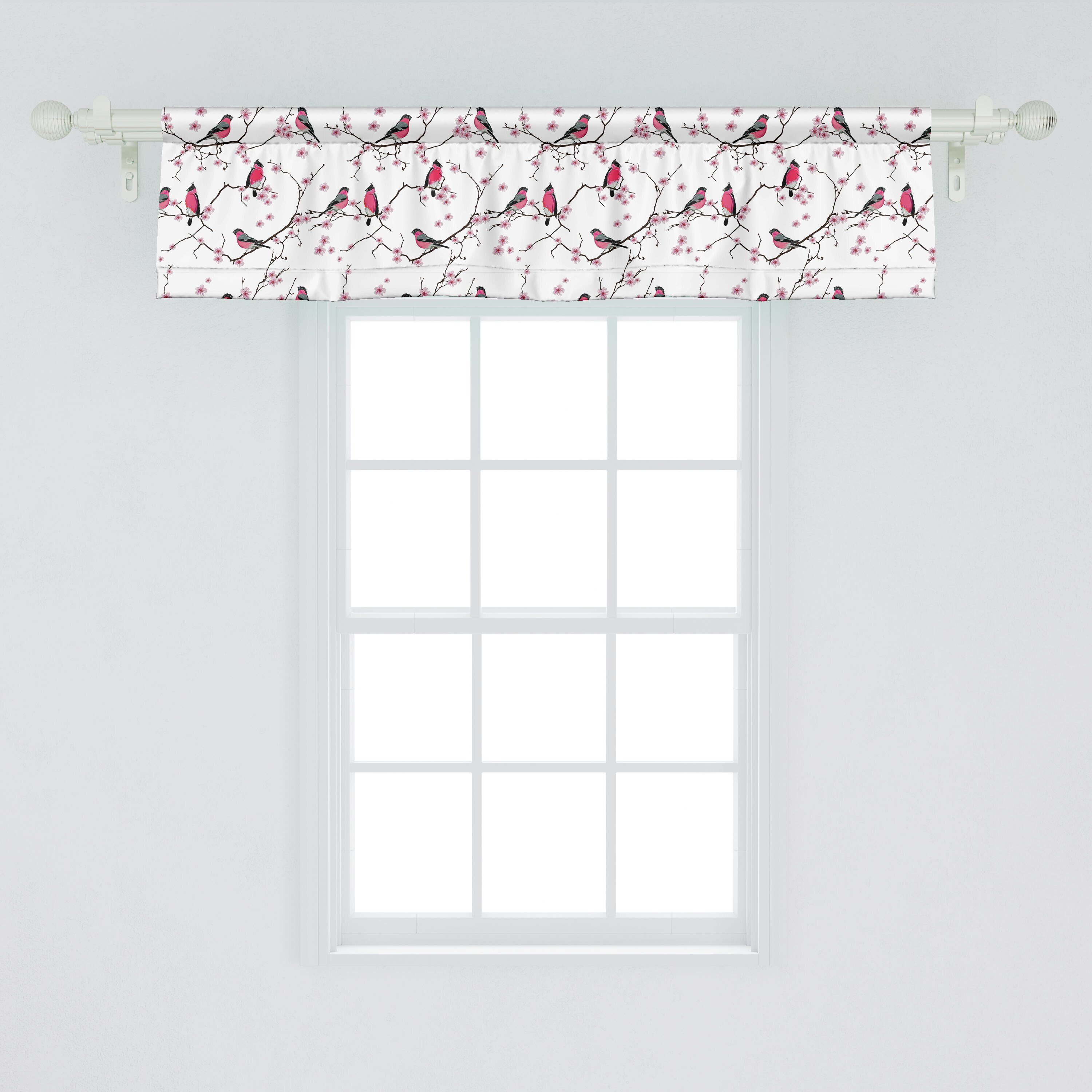 Scheibengardine Vorhang asiatisch Schlafzimmer mit Dekor Stangentasche, Volant Abakuhaus, Microfaser, Küche Dompfaff Vögel Sakura für
