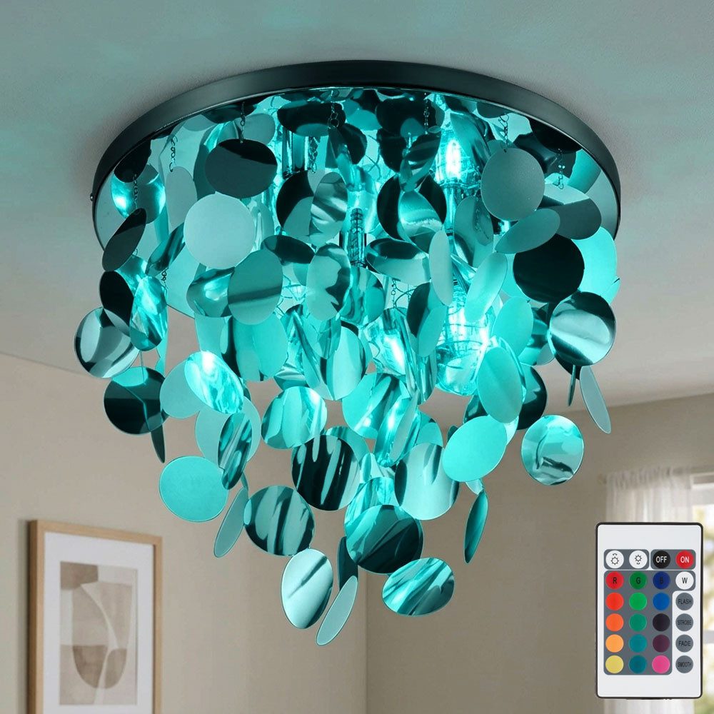 etc-shop LED Deckenleuchte, Leuchtmittel inklusive, Warmweiß, Farbwechsel, Decken Lampe dimmbar Schlaf Zimmer FERNBEDIENUNG Behang Leuchte im Set