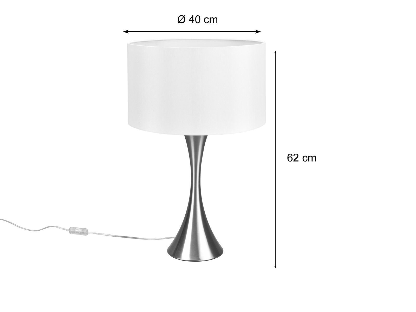 Silber LED Nachttischlampe, dimmbar Höhe Design-klassiker meineWunschleuchte 62cm Weiß, LED Warmweiß, mit Weiß / groß, Stoff wechselbar, matt Dimmfunktion, Lampen-schirm