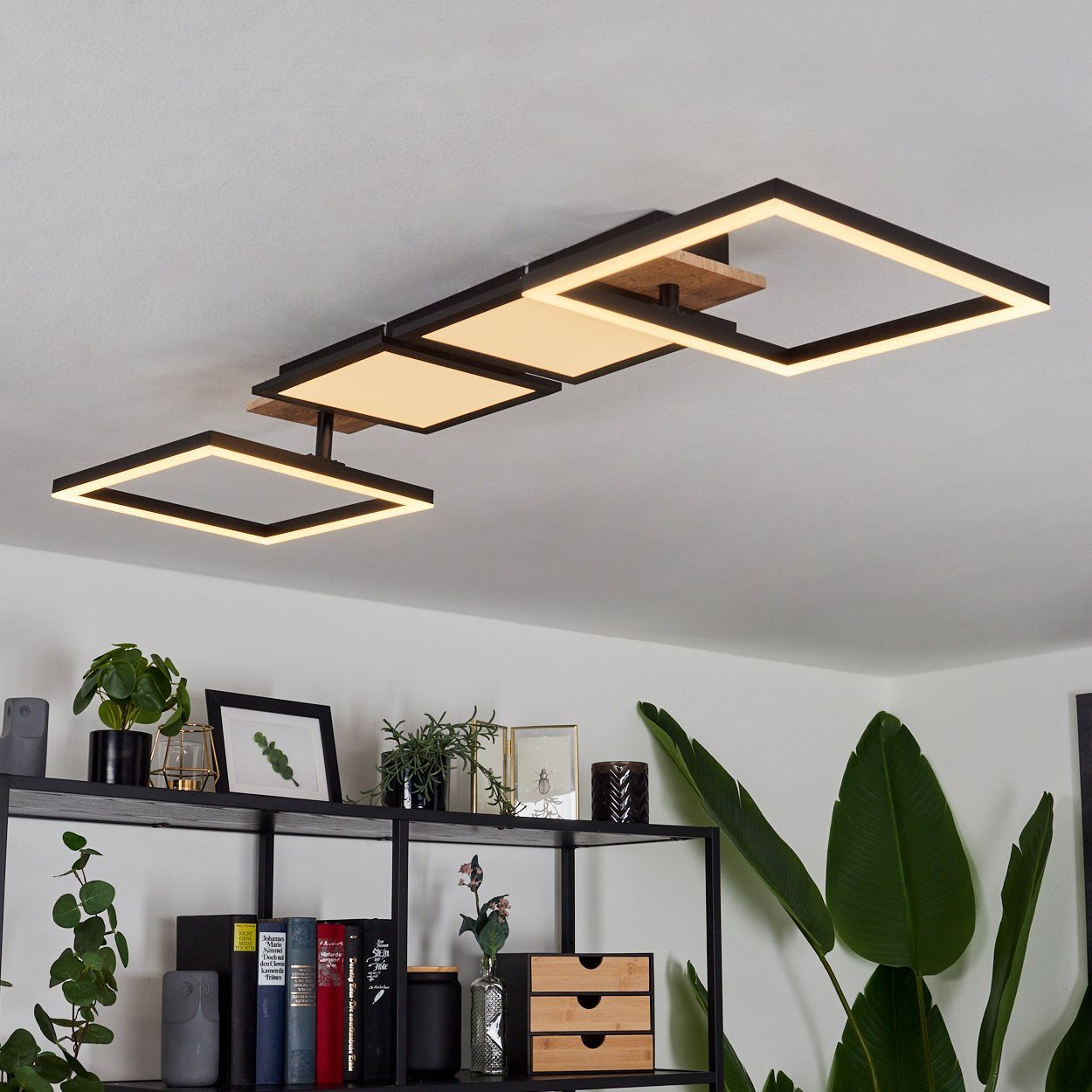 Holzoptik/Schwarz, Weiß Lumen, »Casamassella« hofstein Deckenlampe, Braun, 2100 Deckenleuchte LED Kelvin, 3000 Schirmen, Metall/MDF/Kunststoff, verstellbaren m-