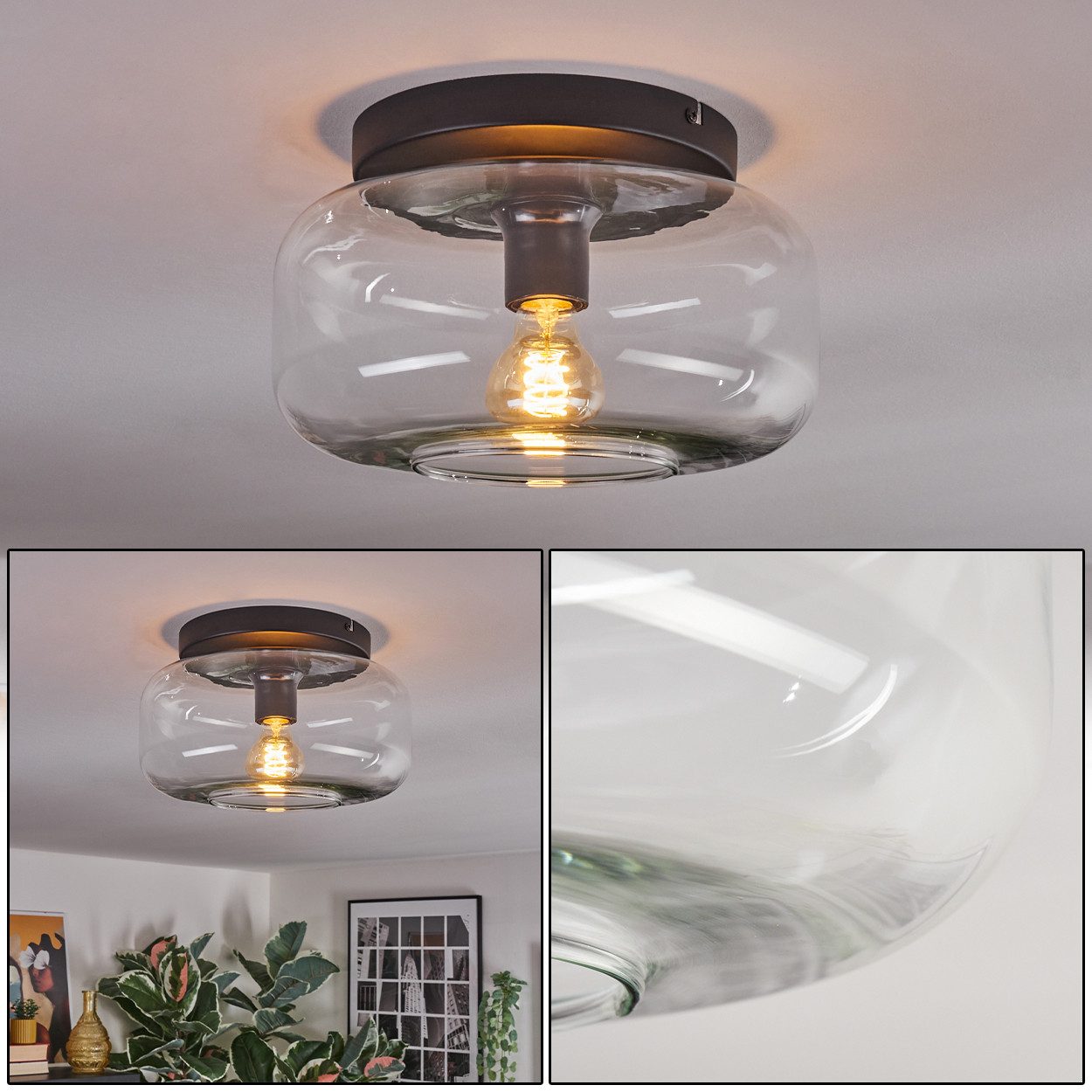 hofstein Deckenleuchte Deckenlampe aus Metall/Glas in günstig online kaufen