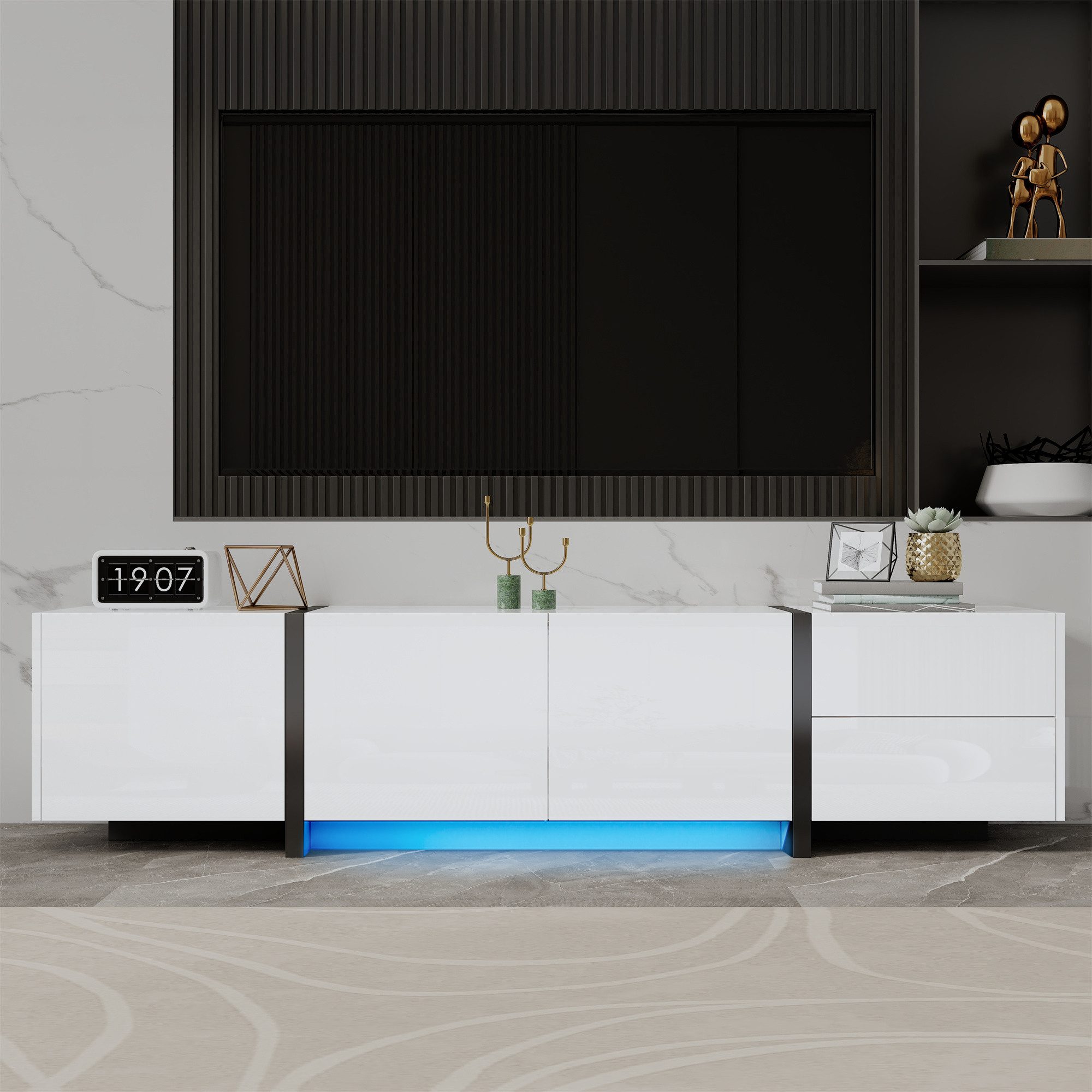 Merax Lowboard mit LED (TV-Schrank, 1 St), Fernsehschrank mit 3 Türen, 1 Sc günstig online kaufen