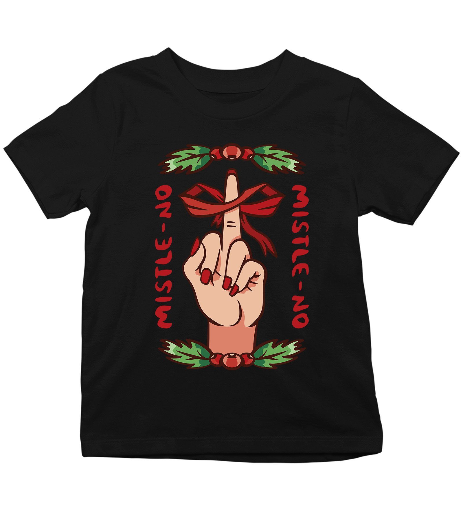 Quattro Formatee Kurzarmshirt Mistle-No Mistelzweig Mittelfinger Anti-Weihnachten Kinder T-Shirt (1-tlg)