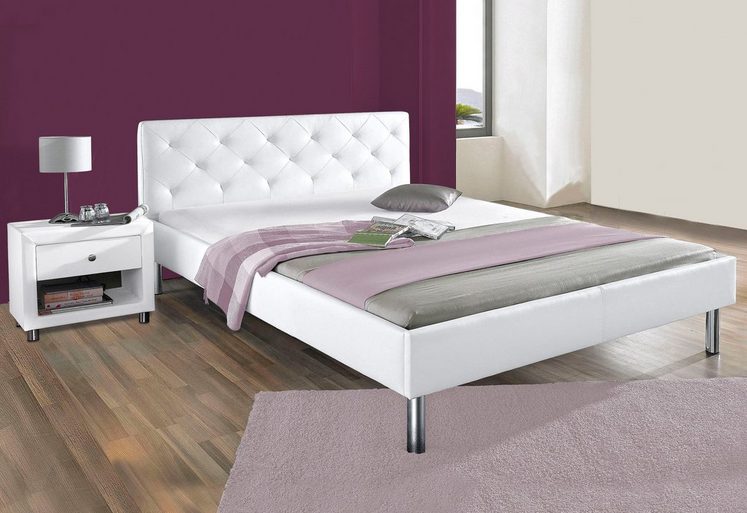 Bett, Atlantic Home Collection, Pflegeleichtes Kunstleder, Füße aus