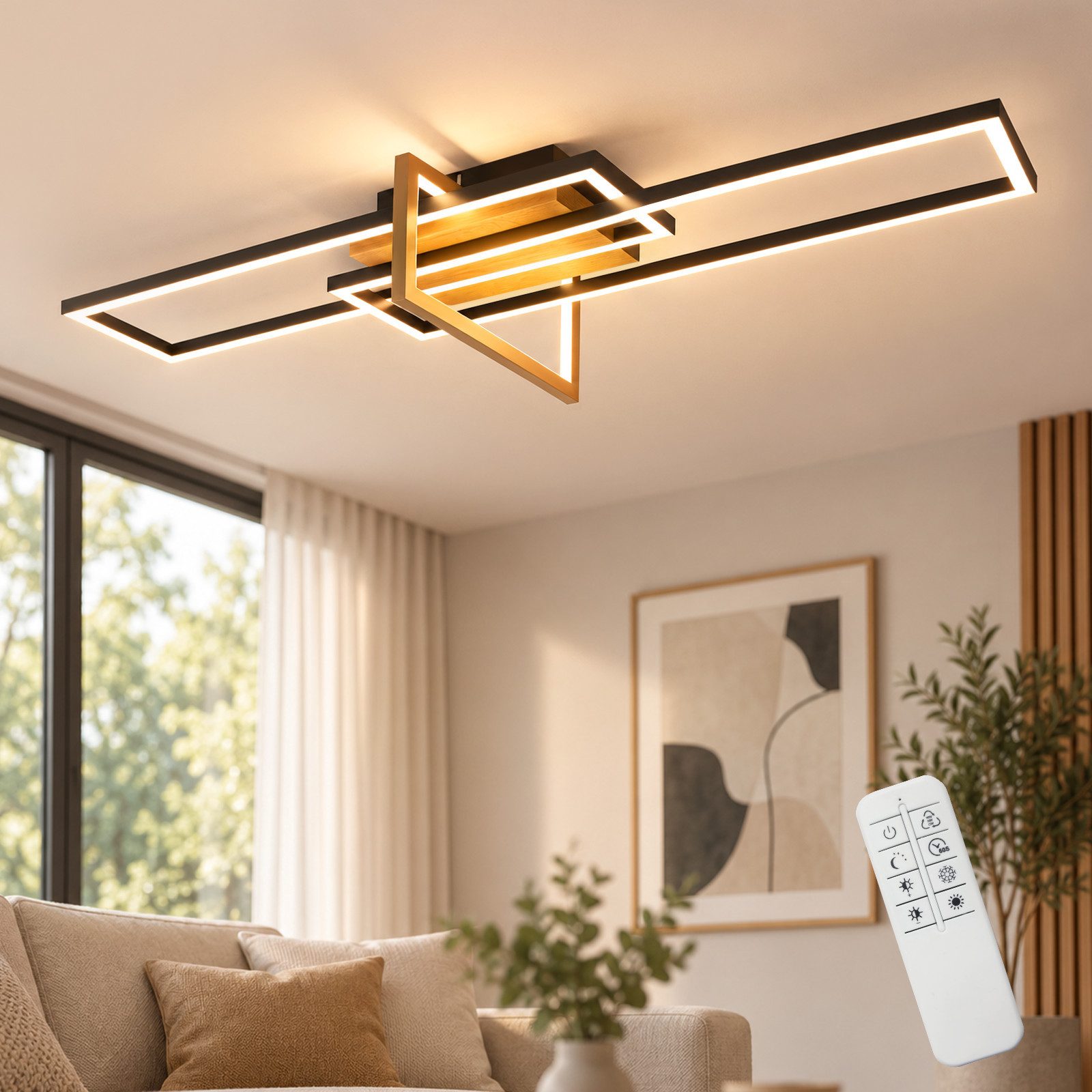 ZMH LED Deckenleuchte Modern 24W für Wohnzimmer Esszimmer Deckenlampe für Küche und Flur, LED fest integriert, Warmweiß-Neutralweiß-Kaltweiß, 3 gekreuzte Rahmen, 46W, mit Fernbedienung, für Wohnen & Schlafen.
