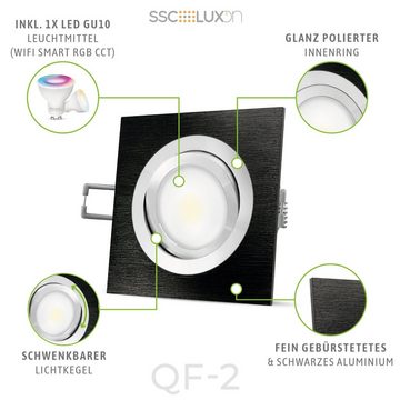 SSC-LUXon LED Einbaustrahler QF-2 Einbauleuchte schwenkbar mit WiFi RGB GU10 Smart LED in eckig, RGB