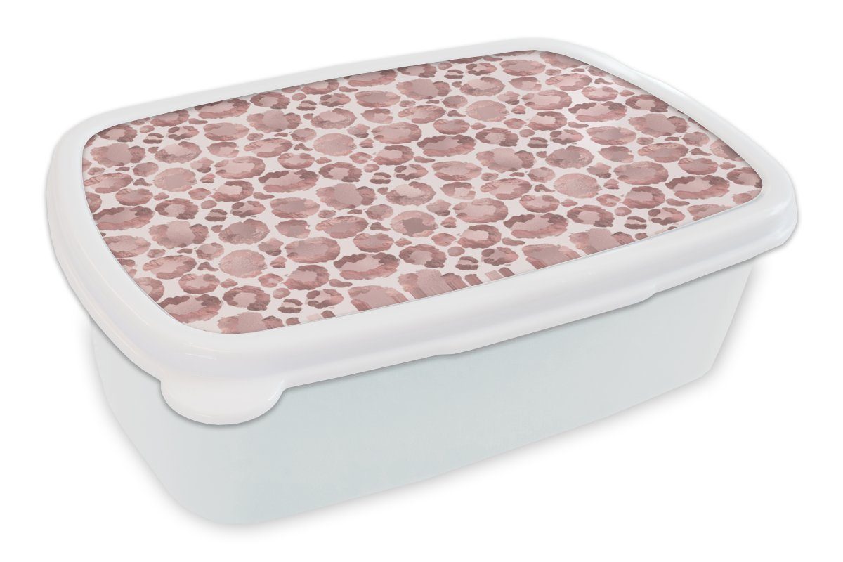 MuchoWow Lunchbox Panther Druck - Rosa - Luxus, Kunststoff, (2-tlg), Brotbox für Kinder und Erwachsene, Brotdose, für Jungs und Mädchen weiß