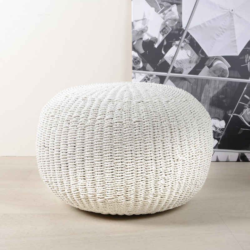 wohnfreuden Hocker Sitz-Pouf Bruno 60 cm aus Kunstfaser weiß, 29458