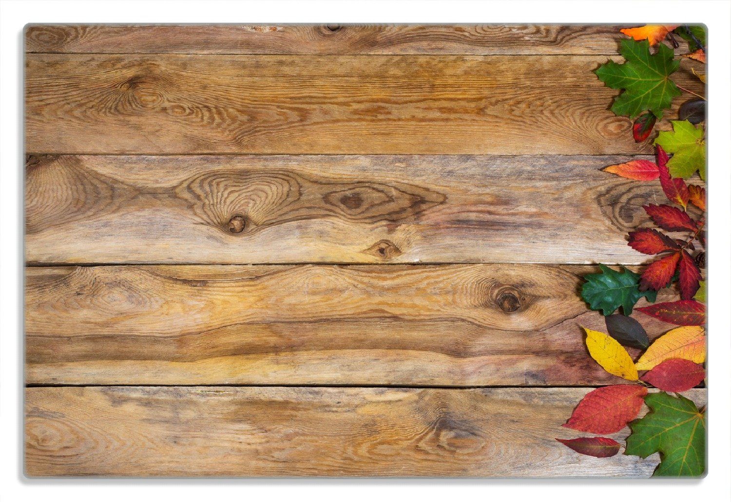 Wallario Frühstücksbrett Herbstlaub auf Holzbrettern, (inkl. rutschfester Gummifüße 4mm, 1-St), 20x30cm