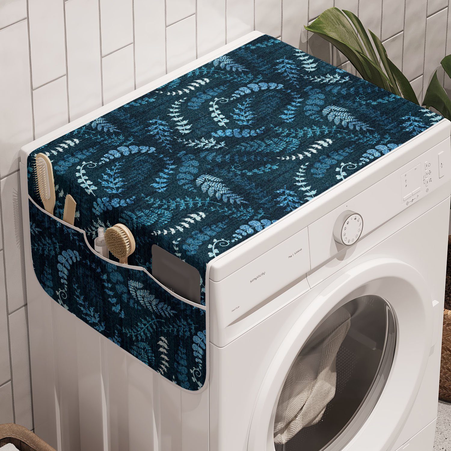 Blau Waschmaschine Ast und Trockner, Badorganizer für Blätter Blumenstrudel Anti-Rutsch-Stoffabdeckung Abakuhaus
