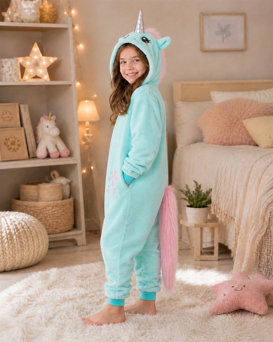 Corimori Jumpsuit Große Auswahl an Kinder Onesies, Jumpsuits, Tier-Kostümen (1-tlg) Jumpsuit, Pyjama, Fasching, Kigurumi, Tierkostüme, Einhorn "Jade" – Bild 5 von 5