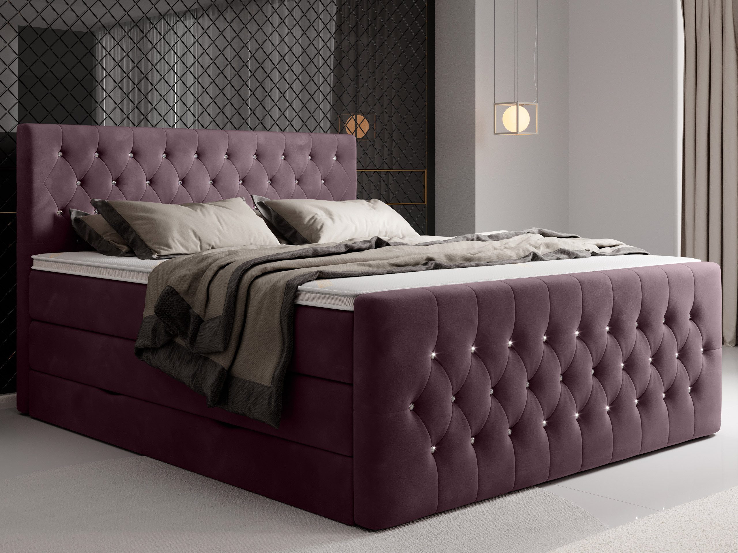 wonello Boxspringbett Sira, mit Bettkasten, Matratzen und wonello premium Topper, Samt + Kristalle