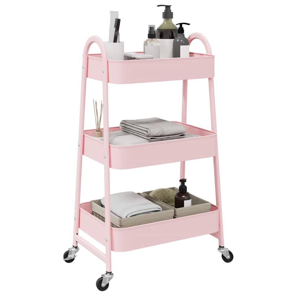 vidaXL Rollwagen Aufbewahrungswagen 3-stöckig Rosa 42x41,5x77 cm Stahl, (1 St)
