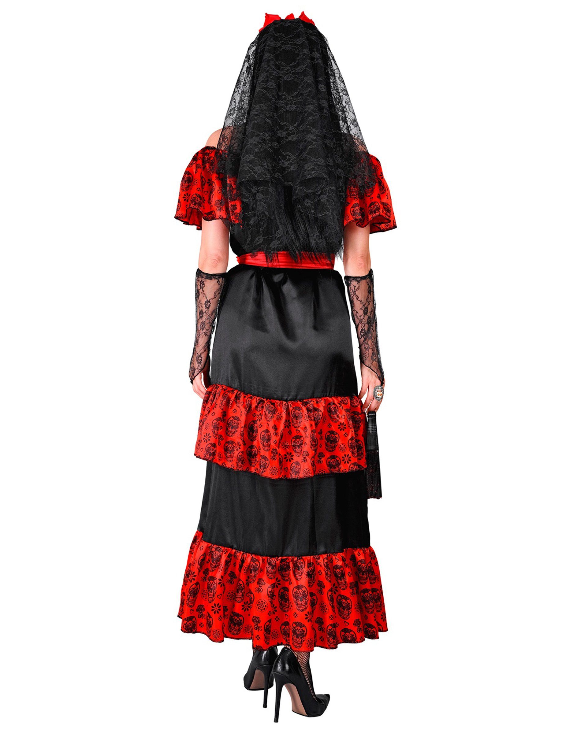 Widmann S.r.l. Kostüm Kostüm Tag der Toten für Damen Schwarz Rot Mexikanischer Stil