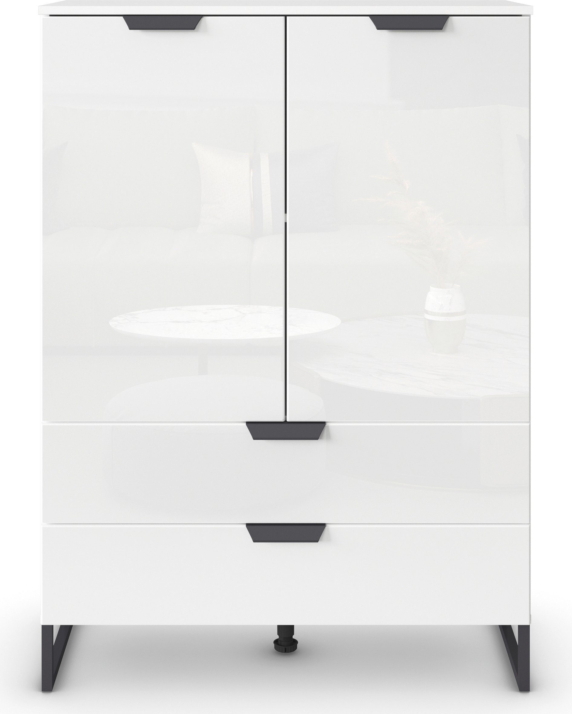 rauch Hochkommode Modern by Aditio, mit Glasfront und Kufenfuß, 2 Schubladen mit Softclose-Funktion