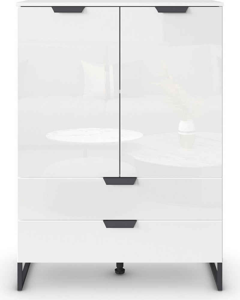 rauch Hochkommode Modern by Aditio, mit Glasfront und Kufenfuß, 2 Schubladen mit Softclose-Funktion