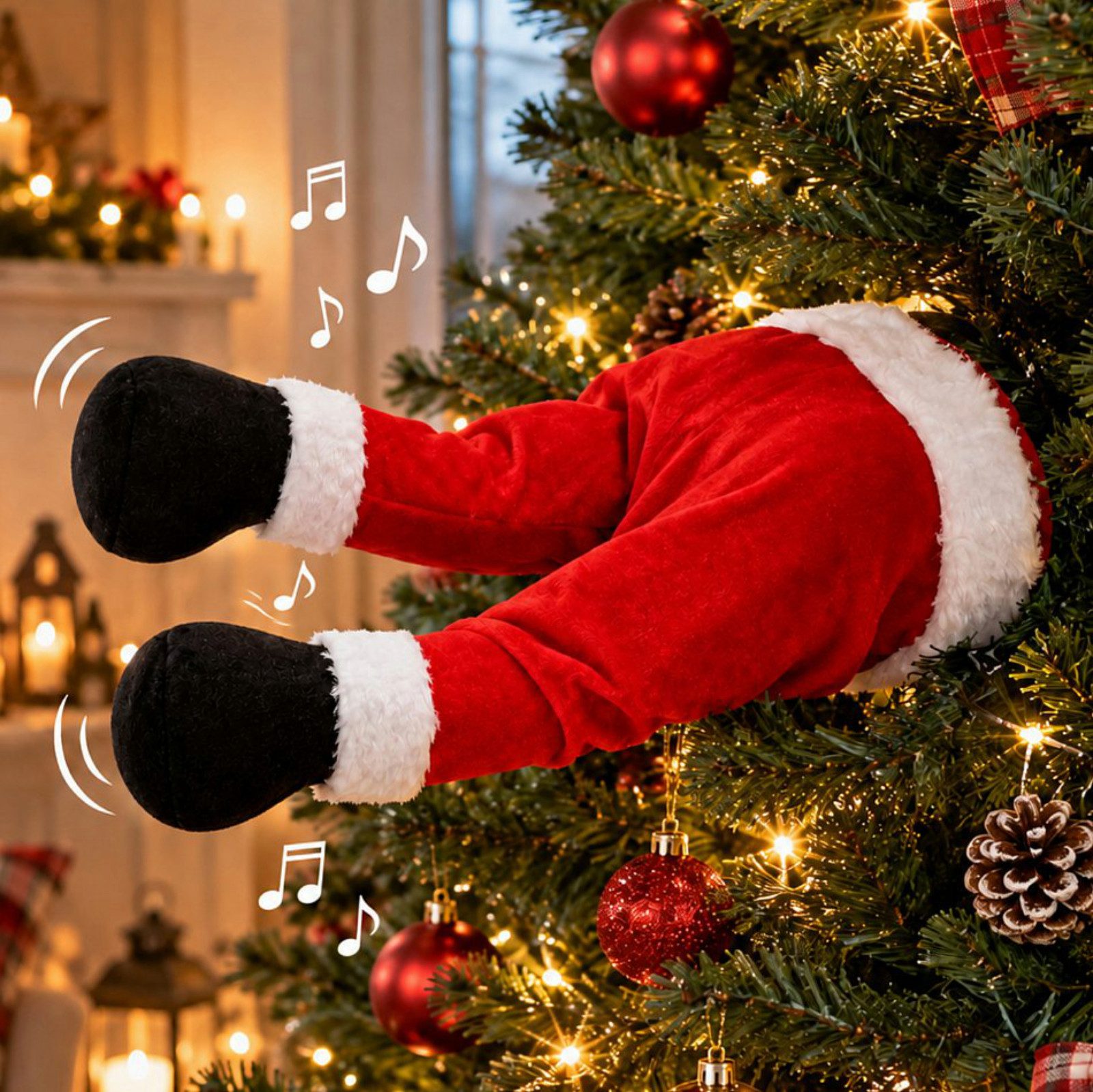 Haushalt International Im- und Export GmbH Weihnachtsfigur Weihnachtsmann bewegliche Beine mit Sound (Stück, 1 St., Packung), Inkl. …