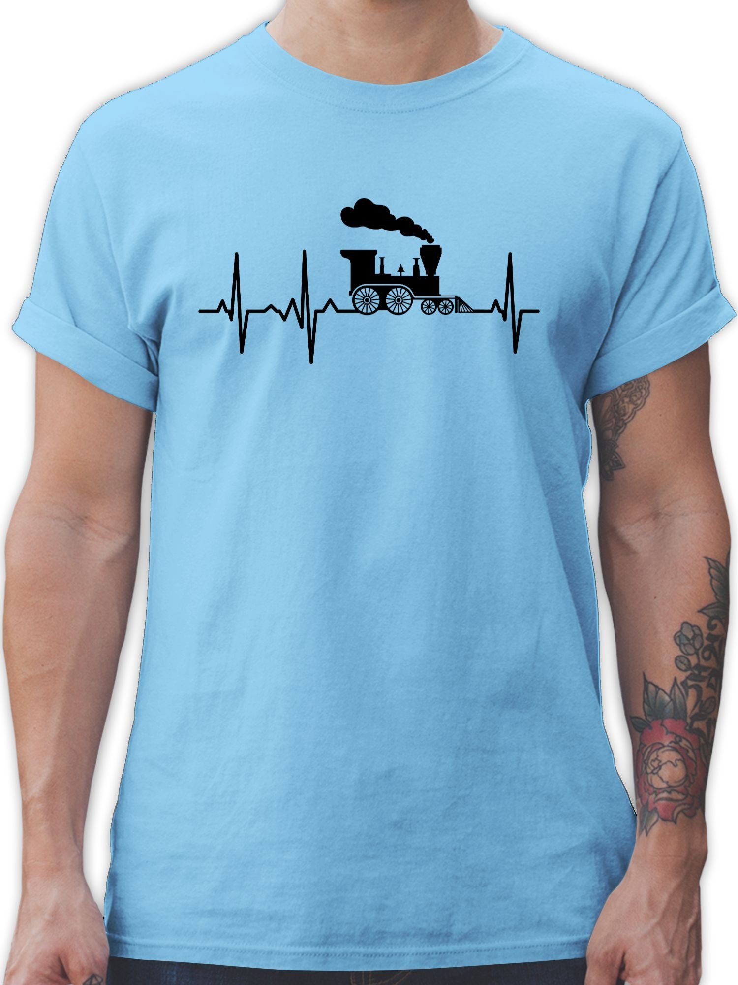 Shirtracer T-Shirt Dampflok Herzschlag I Dampflokomotive Geschenk Eisenbahner Eisenbahnli Hobby Outfit 1 Hellblau