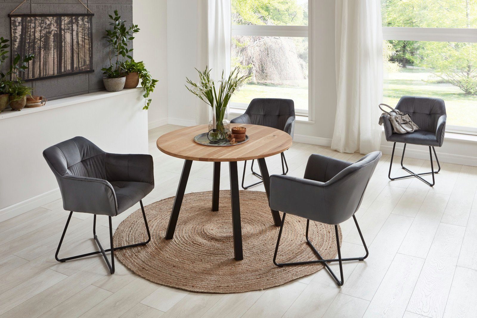 SAM® Essgruppe »Widin«, Esszimmertisch rund, Massivholz Wildeiche