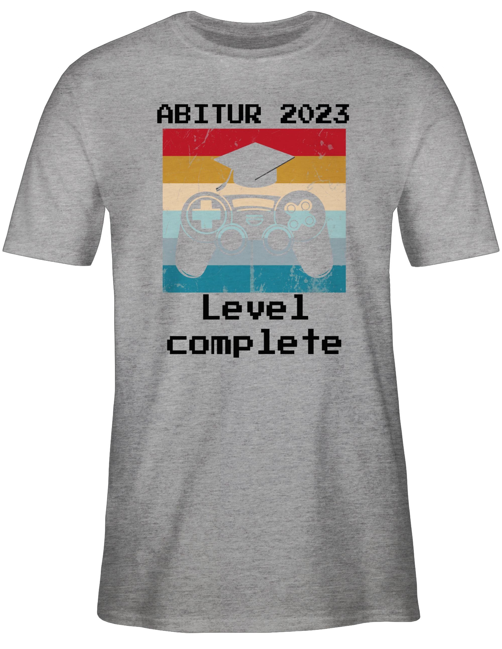 Shirtracer 3 schwarz Geschenk 2024 & 2023 Abitur T-Shirt Vintage Complete Abschluss Grau meliert Level Abitur