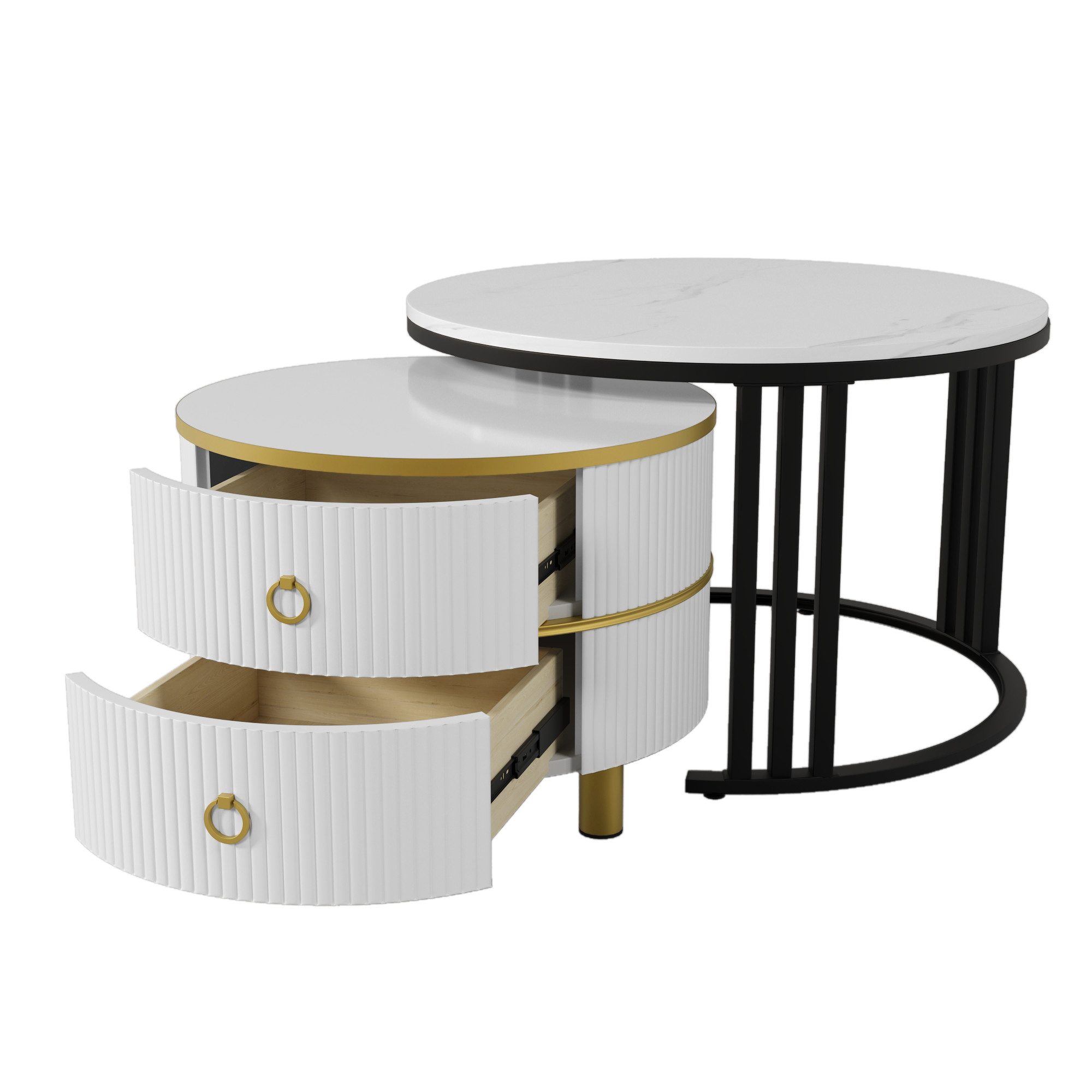Couchtisch Beistelltisch 2 in 1 runder Tisch Wohnzimmer-Couchtisch Kombination
