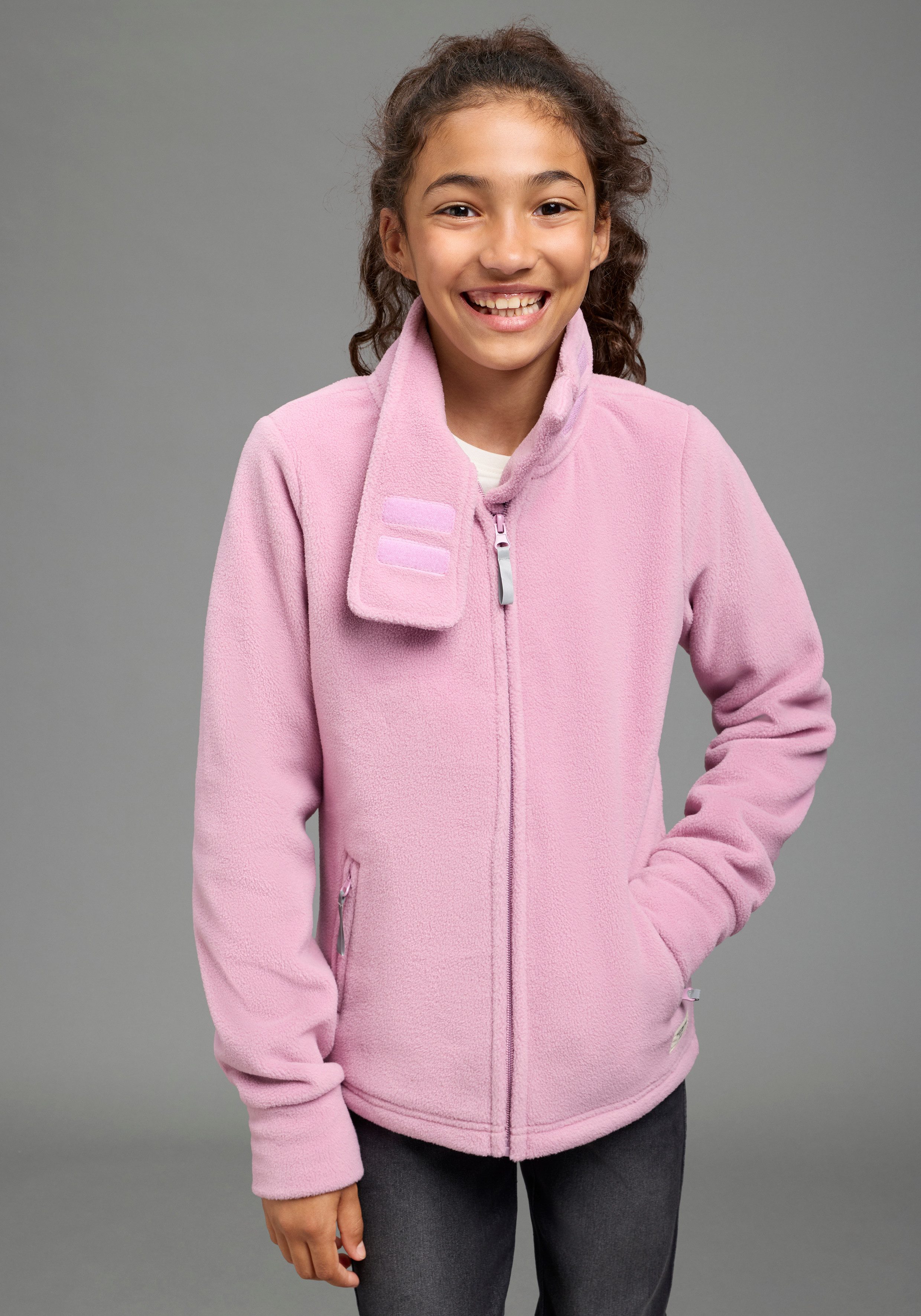 H.I.S Fleecejacke H.I.S Fleecejacke mit extra breitem Stehkragen Weiche Fleecejacke, Basic-Passform, po-bedeckende Länge