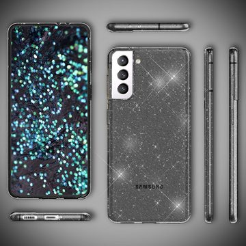 Nalia Smartphone-Hülle Samsung Galaxy S22+, Klare Glitzer Hülle / Silikon Transparent / Glitter Cover / Bling Case