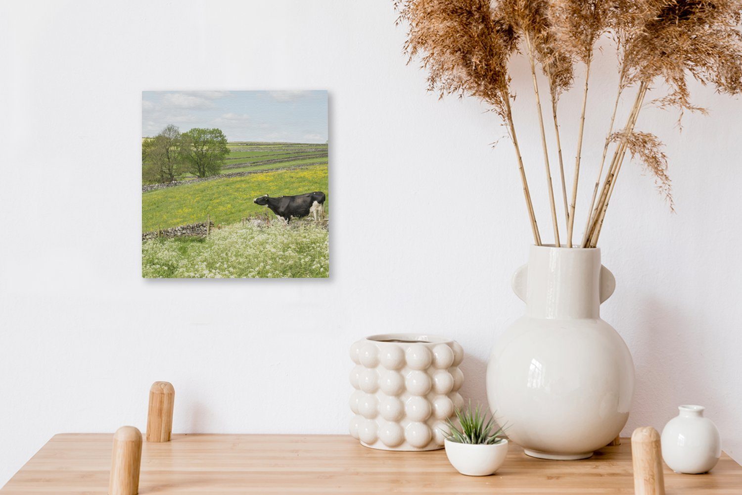 OneMillionCanvasses® Leinwandbild Kuh - Blumen Tiere, Schlafzimmer Leinwand St), für (1 Bilder - Wohnzimmer