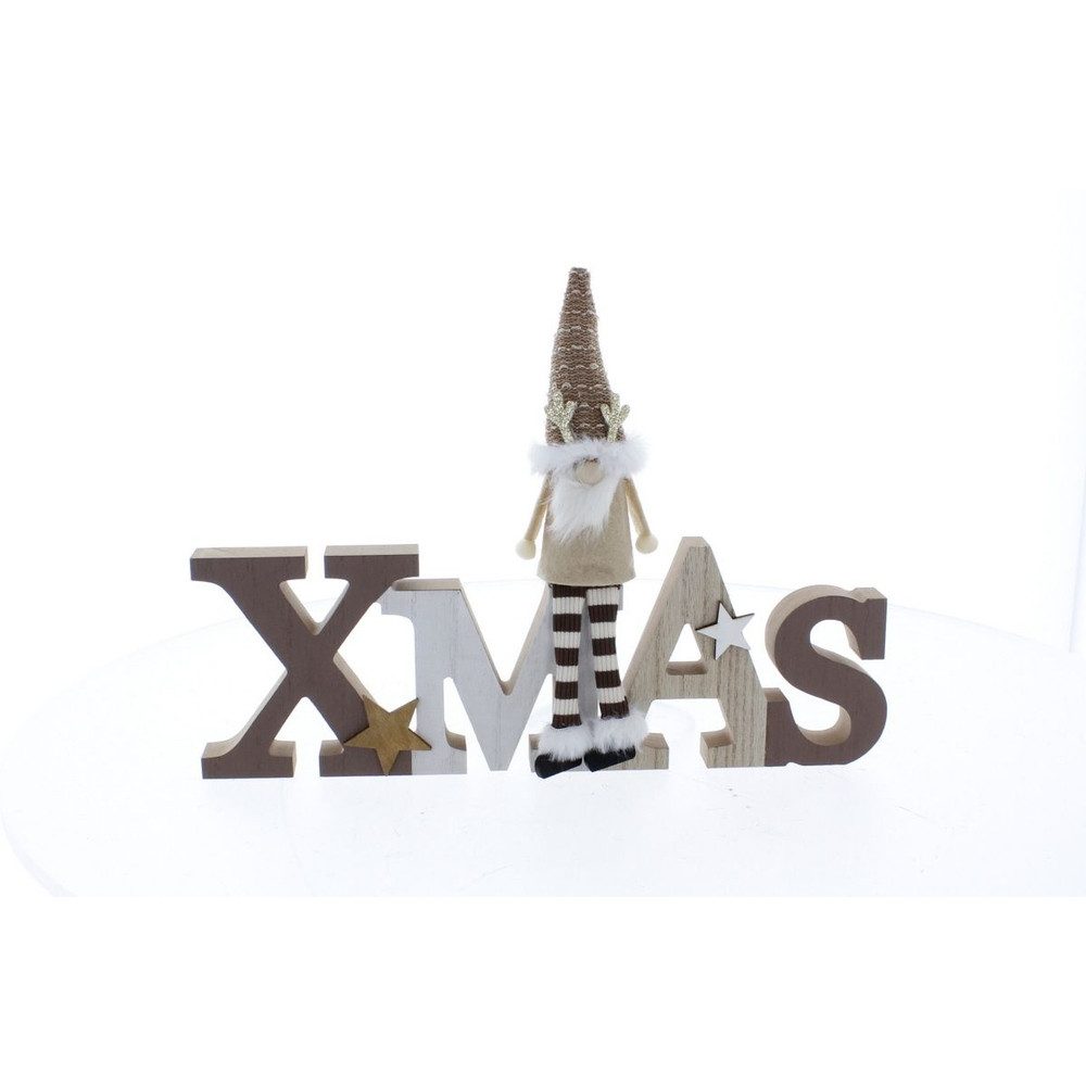 Weihnachtsfigur Schriftzug XMAS mit Wichtel - braun - ca. 29,5 x 3,9 x 21,5 cm