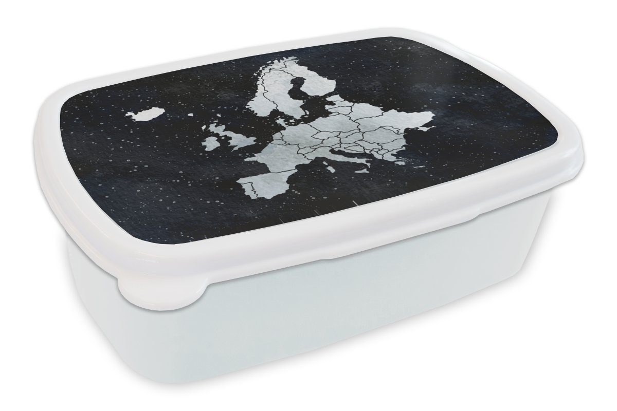 MuchoWow Lunchbox Karte Europa - Sternenhimmel - Aquarell, Kunststoff, (2-tlg), Brotbox für Kinder und Erwachsene, Brotdose, für Jungs und Mädchen weiß