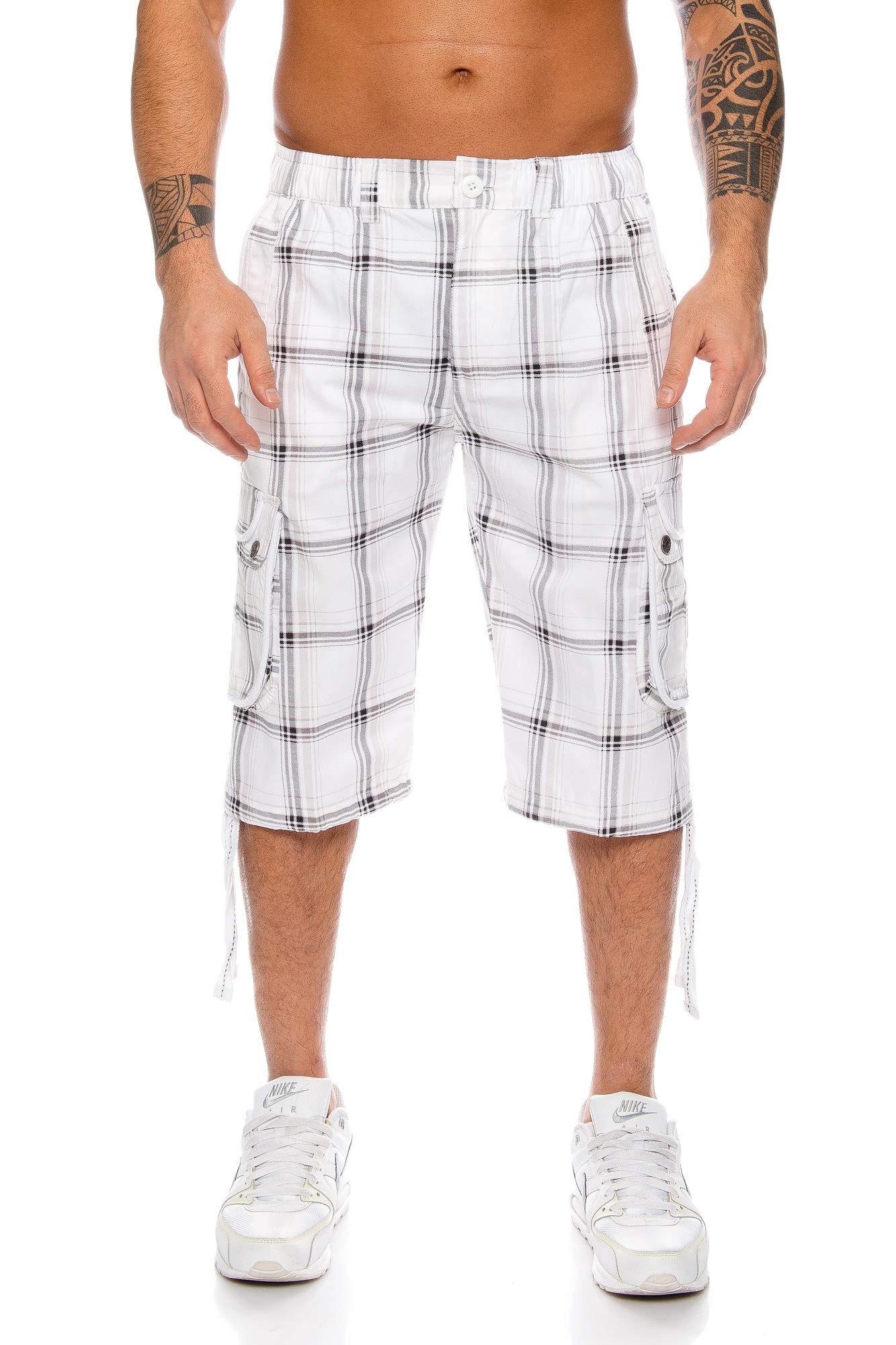 Kendindza Cargobermudas 3/4 Bermuda Shorts Herren, Kurze Hose Herren, Cargo Shorts Dehnbund Taschen, Capri Cargohose kurz