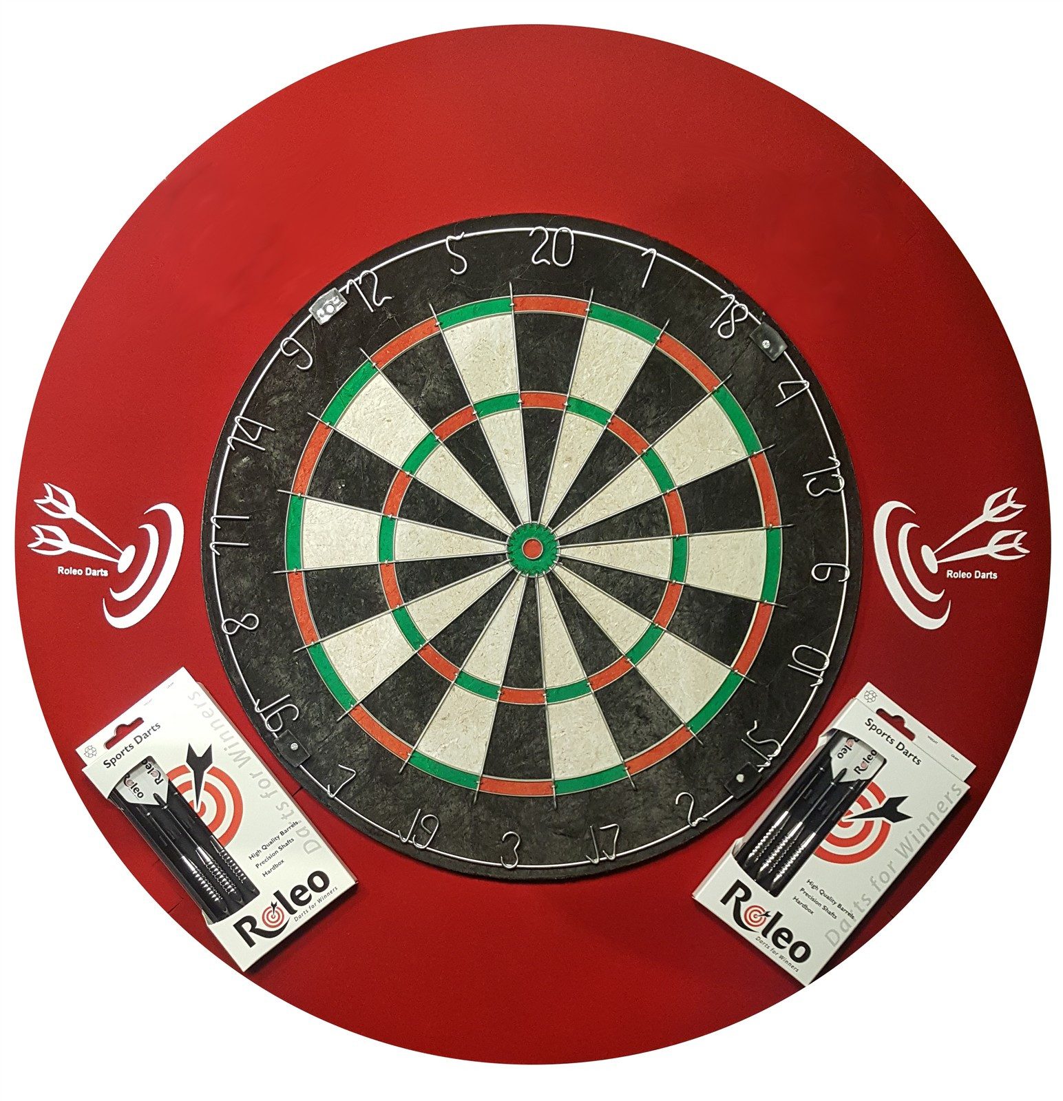 Roleo Dartscheibe Steeldart Einsteiger Set Roleo Scheibe + 2 Satz Pfeile + Catchring Rot