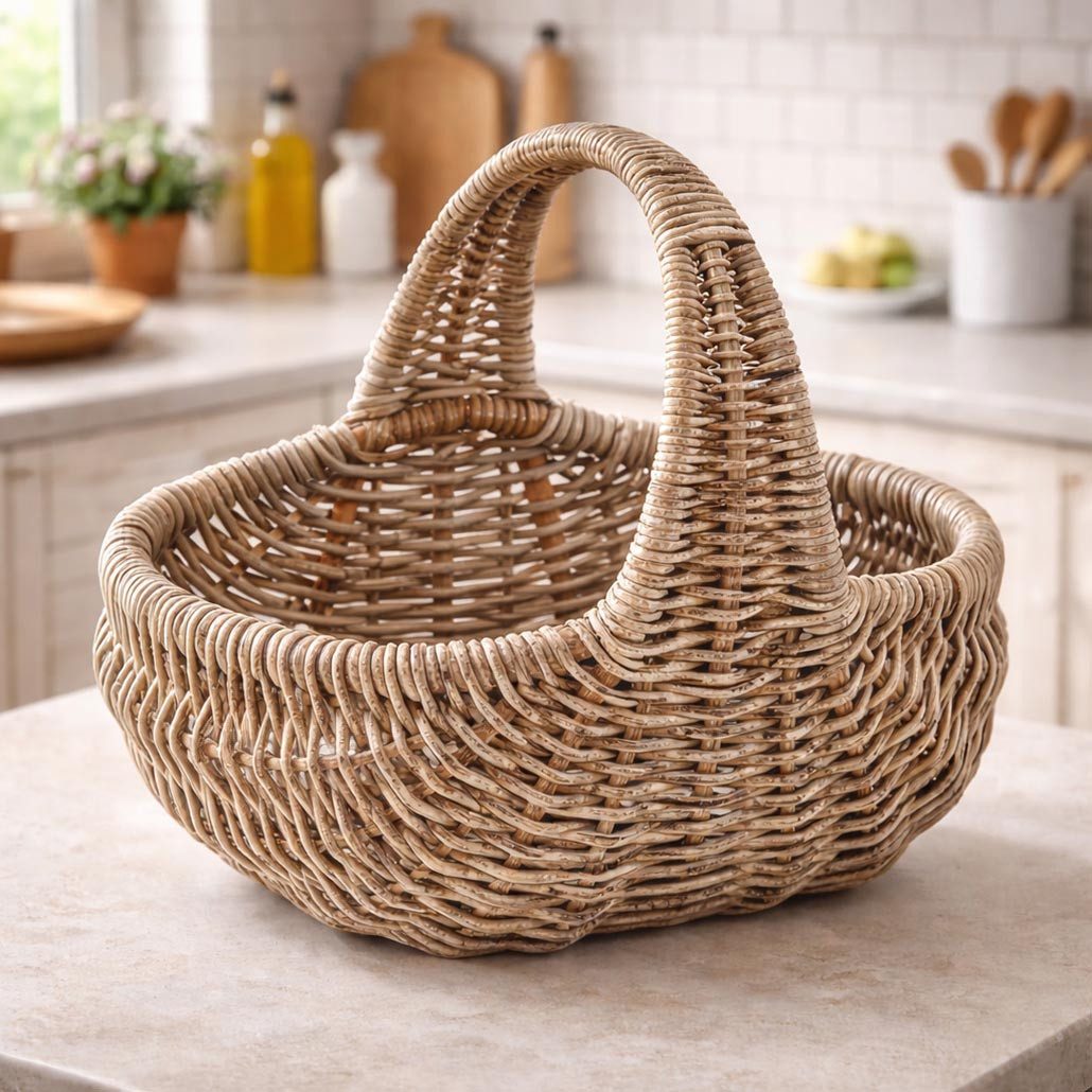 Kobolo Einkaufskorb Tragekorb Korb geflochten GIULIA mit Henkel Rattan kubu grey, Picknickkorb Flechtkorb Autokorb Shopper