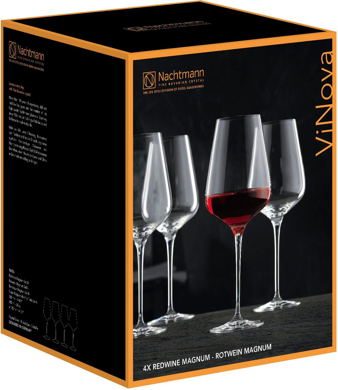 Nachtmann Rotweinglas ViNova, 4-tlg., Kristallglas, 680 ml, 4-teilig, Made in Germany