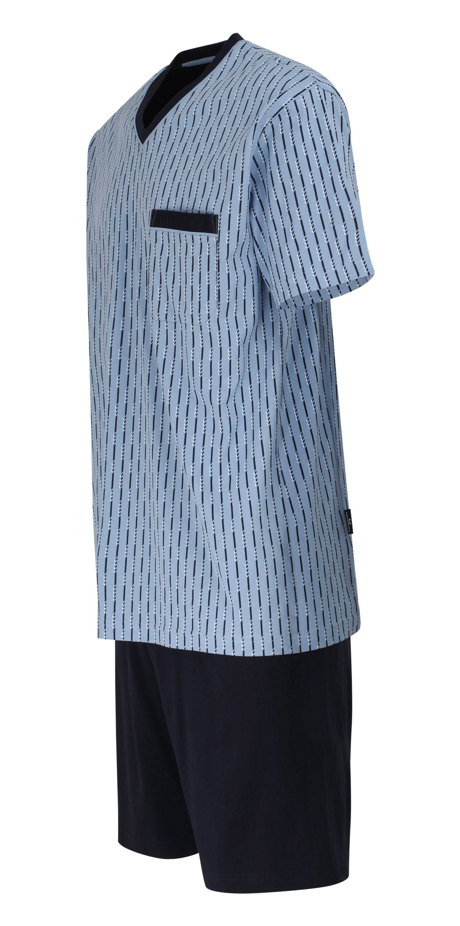 GÖTZBURG Queens Schlafanzug) blau-mittel-Allover Schlafanzug Baumwolle (2Teiliger Herren Pyjama kurz