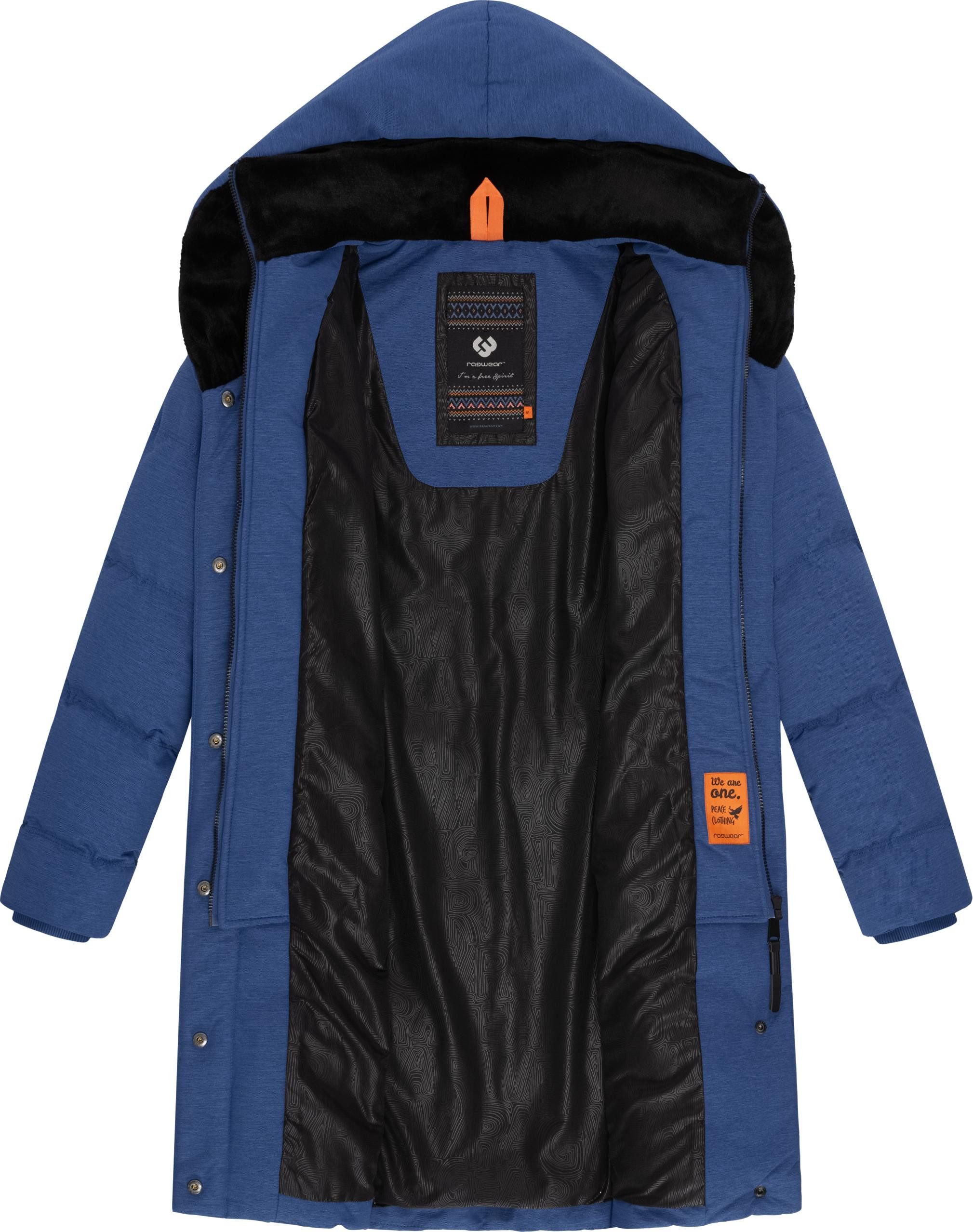 Ragwear Steppmantel Natalka Cosy wasserdichter Mantel mit flauschigem Kunstfell-Kragen