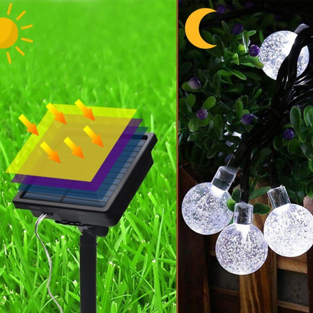 und Solar integriert, Lichterkette Solarleuchte LETGOSPT Kugeln 30 Kristall Weiß fest Warmweiß/Kaltes 50/30 ‎Kaltweiß IP65 außen Lichterkette LED Solarlicht, Wasserdichte innen, LED LEDs LED Lichterkette