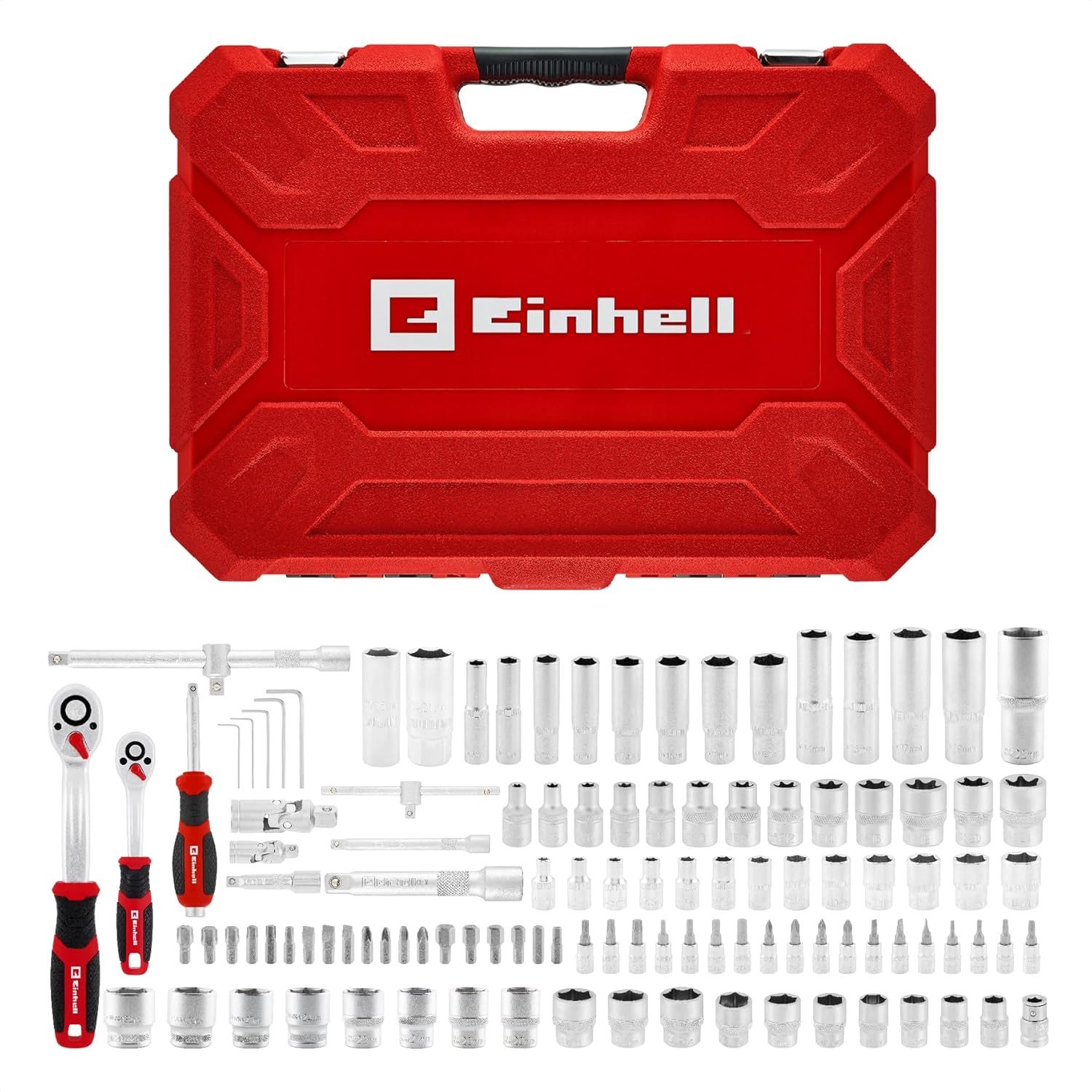 Einhell Werkzeugset, (110-tlg), Einhell Stecknuss- und Ratschen-Set, 110-tlg. (1/4"- & 1/2"-Aufnahme