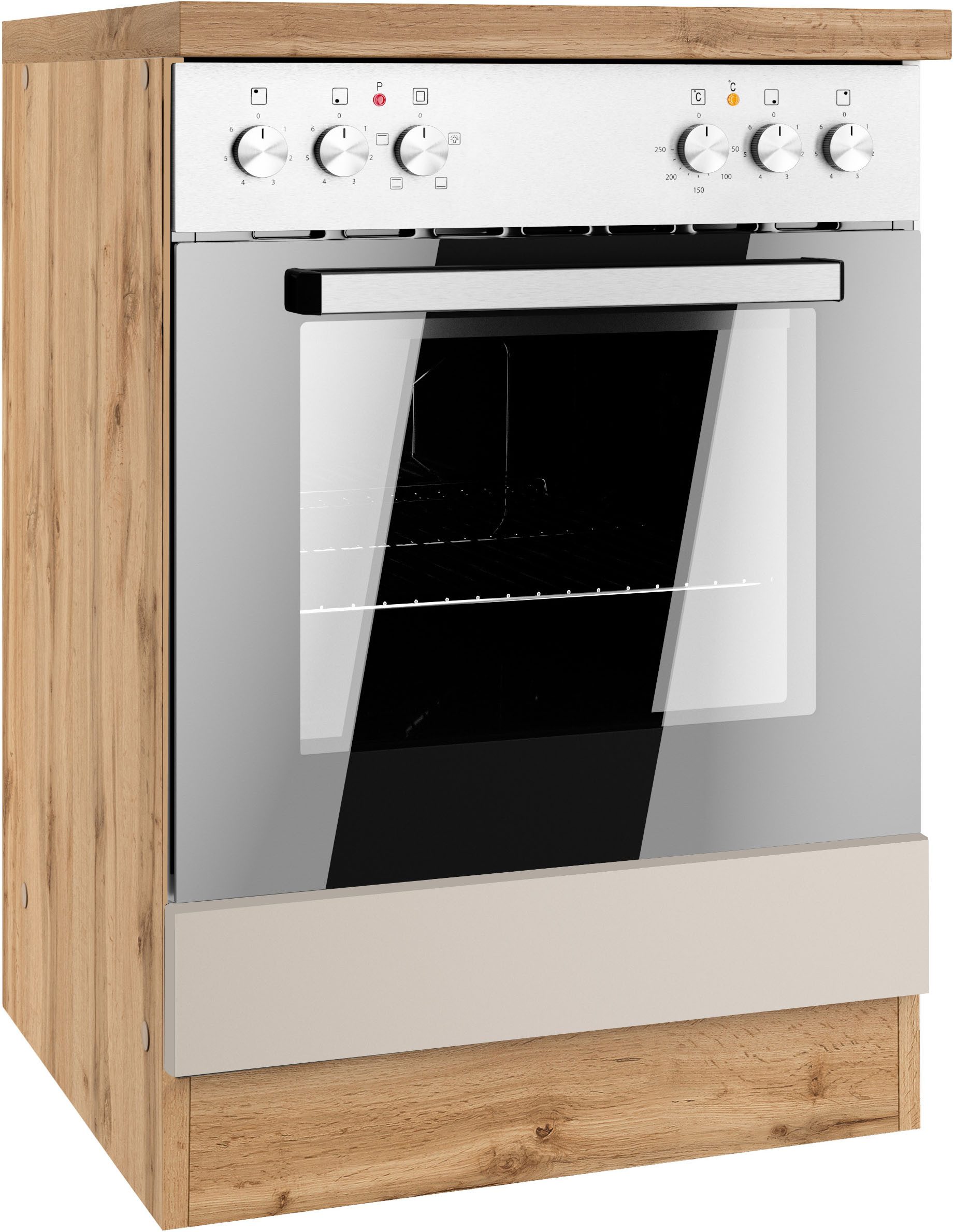KOCHSTATION Herdumbauschrank KS-Virginia,neu in verbesserter Ausführung (Stauraum) Breite 60 cm, Höhe 85 cm, Nische für Ofen B/H/T: 56/59/55 cm