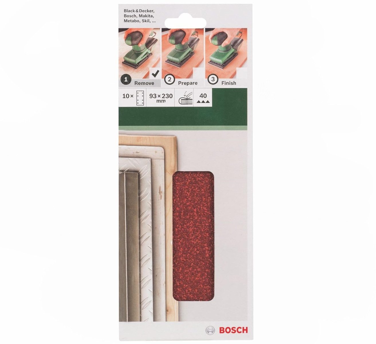 Thumbnail - BOSCH Schleifpapier Schleifblatt Klett 10 x, 93 x 230 mm, Körnung 40 für Schwingschleifer