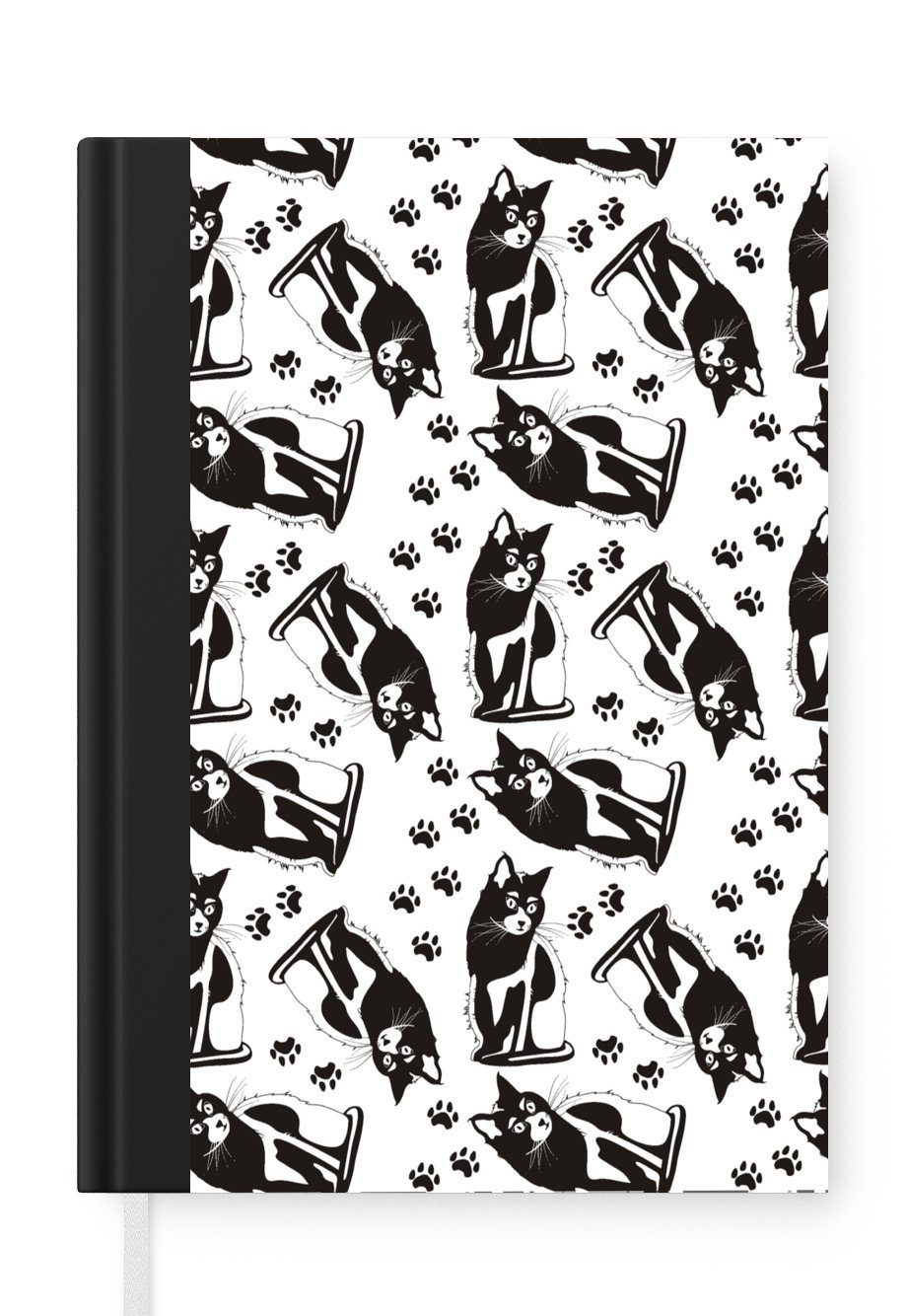 MuchoWow Notizbuch Muster - Katze - Schwarz - Weiß - Jungen - Mädchen - Kinder - Kind, Journal, Merkzettel, Tagebuch, Notizheft, A5, 98 Seiten, Haushaltsbuch