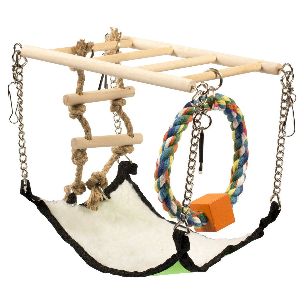 DUVO+ Kleintierklettergerüst Holzhängebrücke mit Hammock