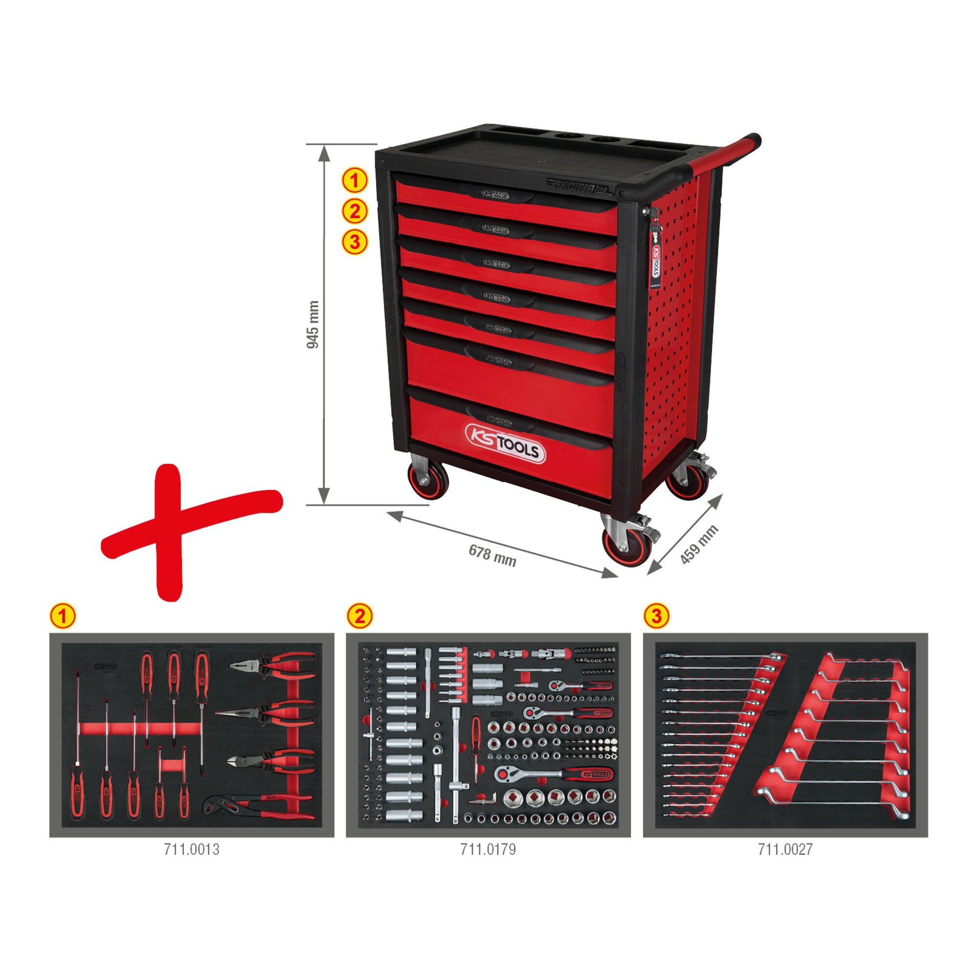 KS Tools Werkstattwagen KS Tools RACINGline SCHWARZ/ROT Werkstattwagen mit 7 Schubladen und 21