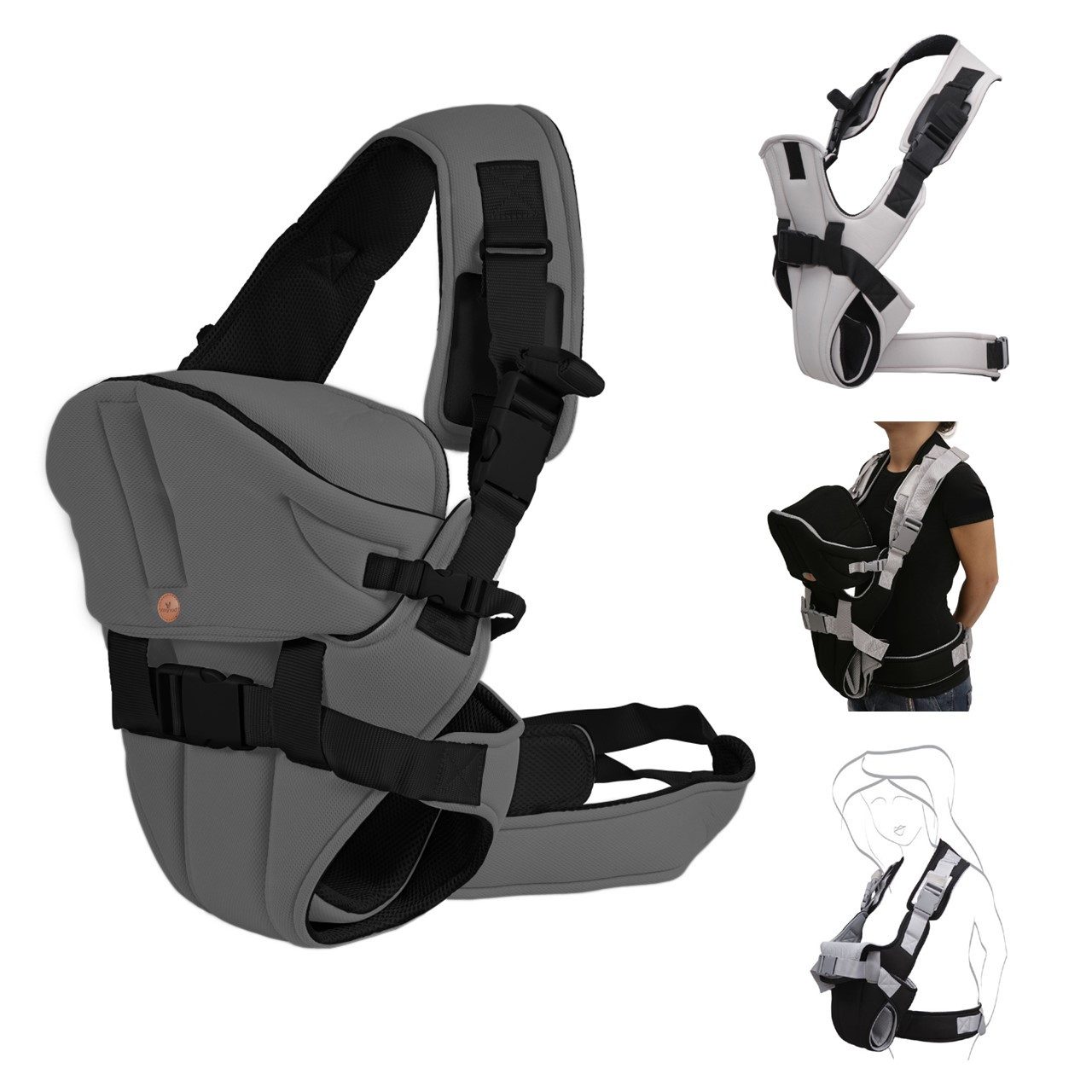 Moni Babytrage Babytrage Carry go 2 in 1, Bauch- und Hüfttrage von 3 Monaten bis 1 Jahr