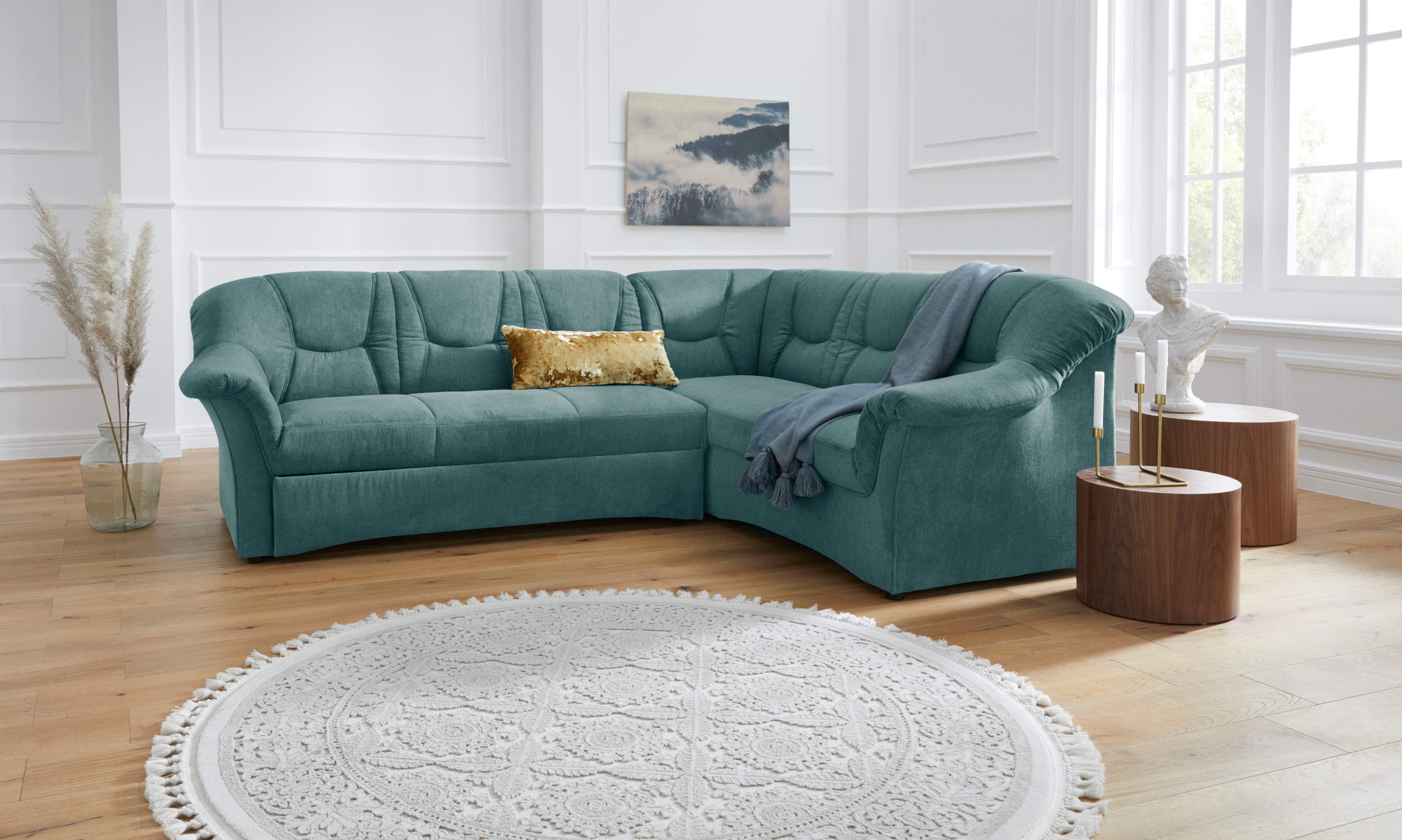 DOMO collection Ecksofa SARAFINA 240x190 cm, auch mit Federkern für mehr Sitzkomfort!, whlw. mit Bettfunktion, elegantes Design, L-Form